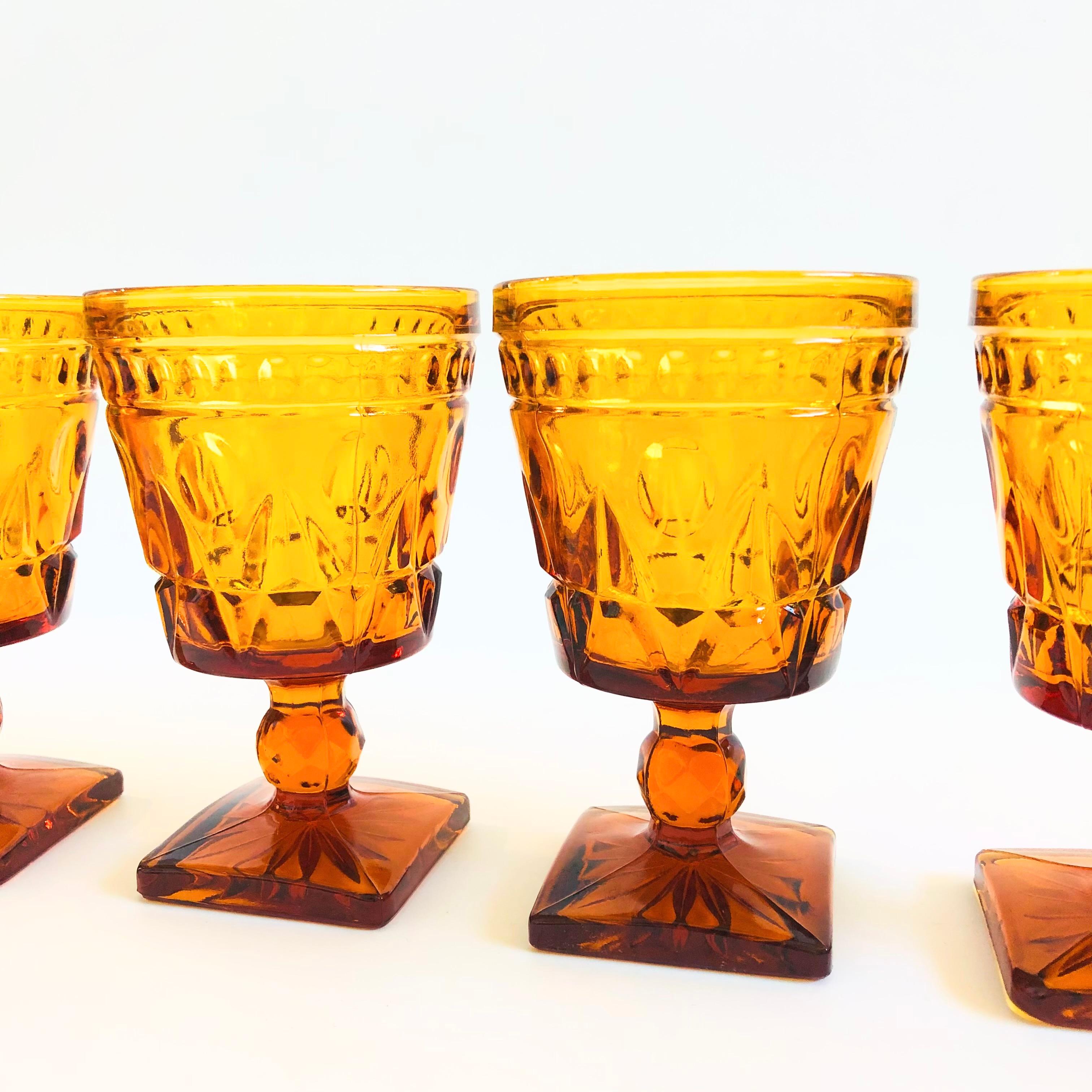 Bohemian Amber Wine Goblets by Indiana Glass - Set of 4