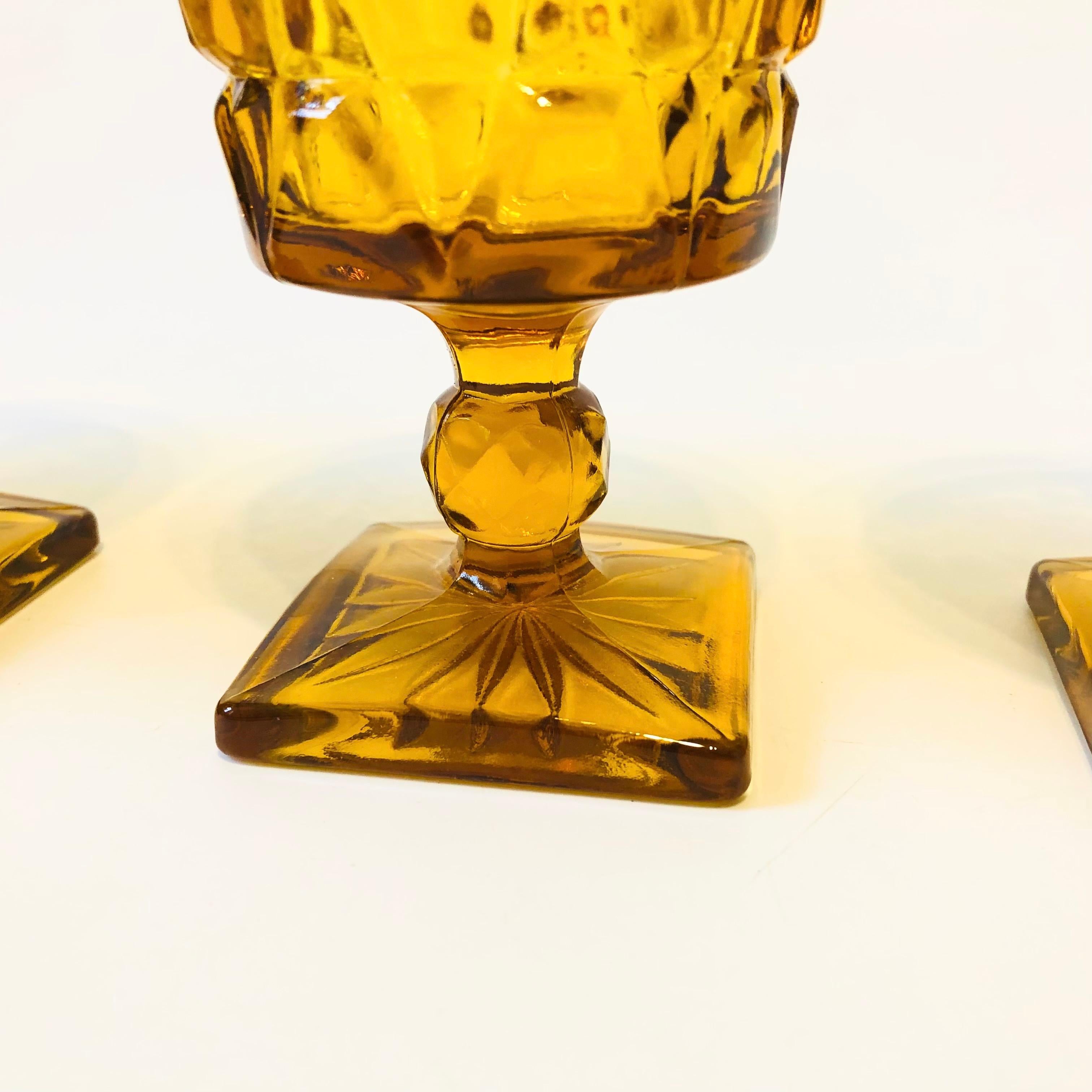 Amber Wine Goblets by Indiana Glass - Set of 4 In Good Condition For Sale In Vallejo, CA