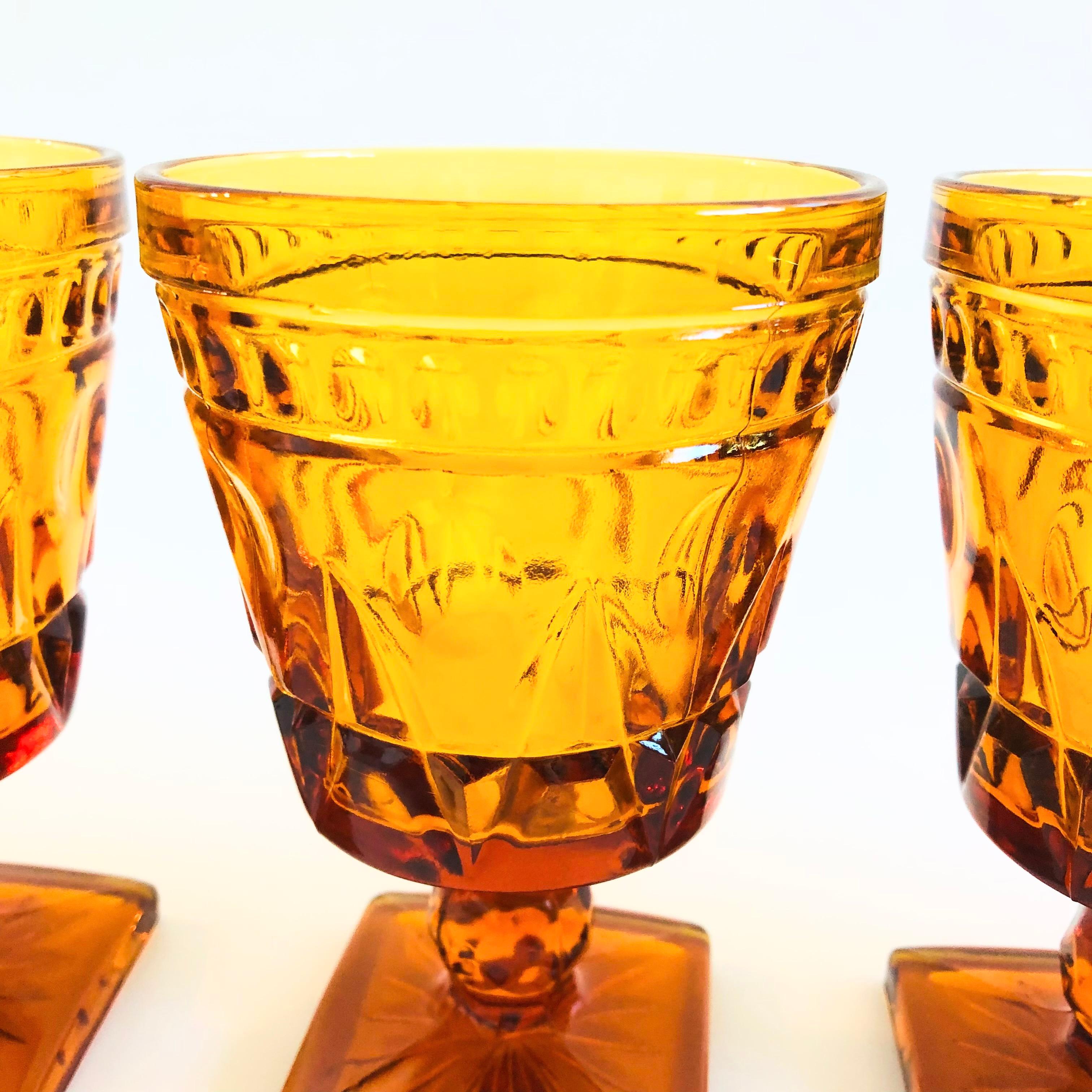 Amber Wine Goblets by Indiana Glass - Set of 4 In Good Condition In Fairfield, CA