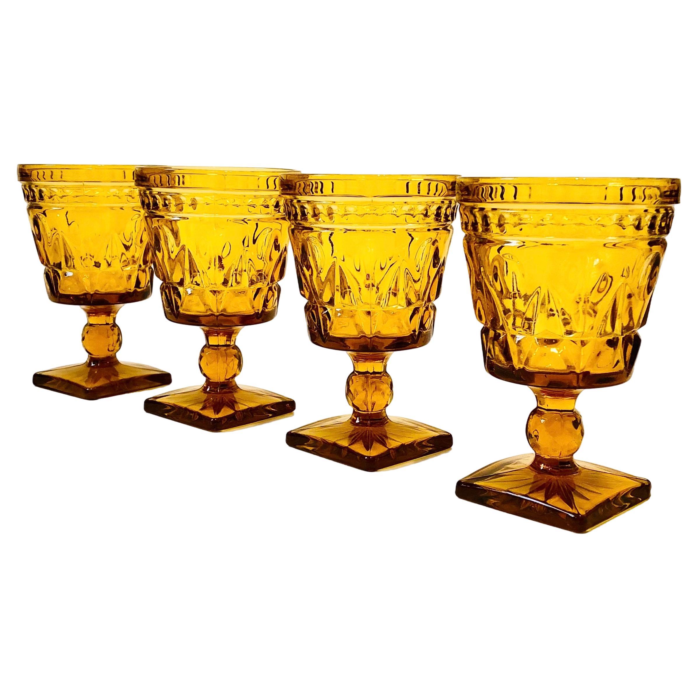 Amber Wine Goblets by Indiana Glass - Set of 4 For Sale