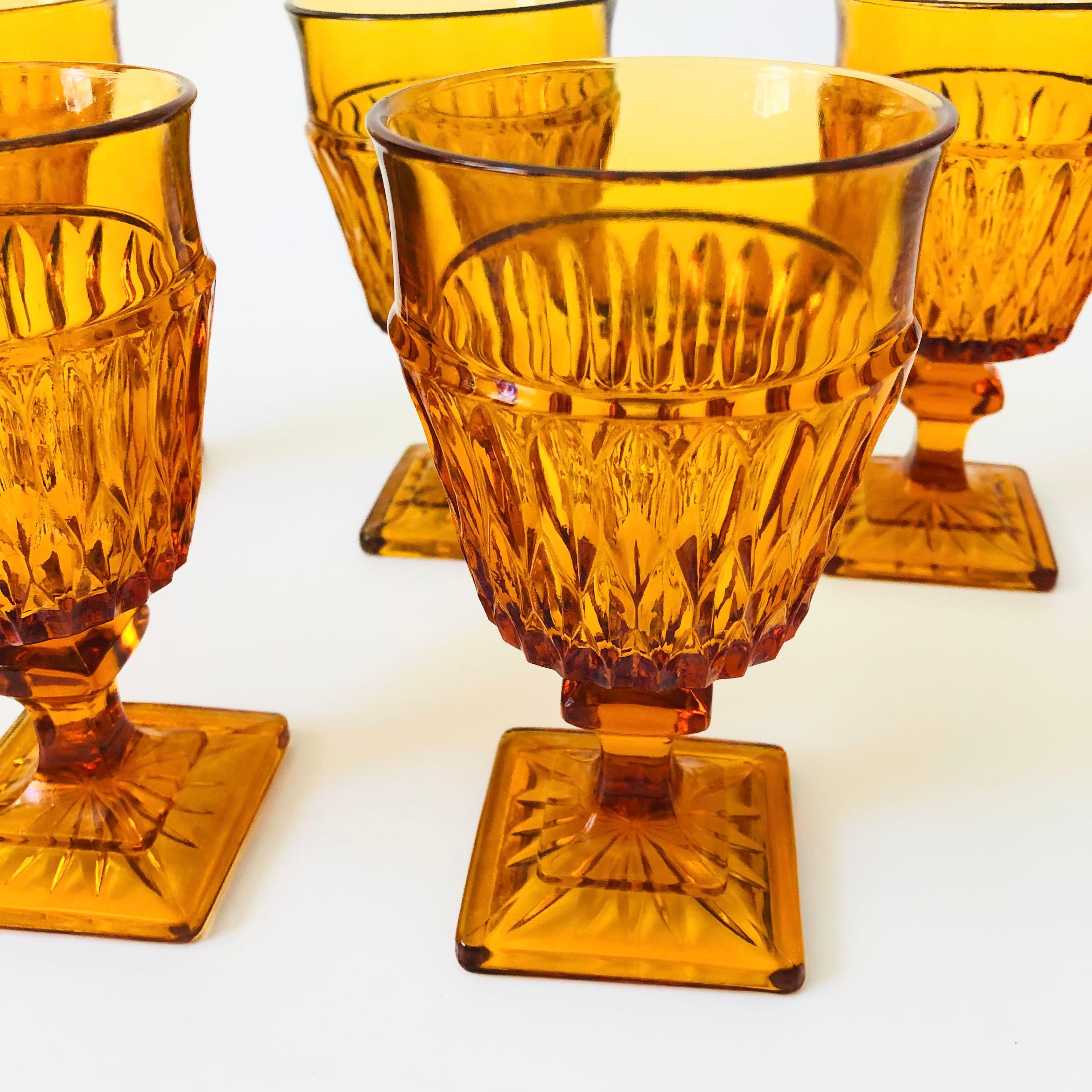 American Amber Wine Goblets by Indiana Glass - Set of 5 For Sale