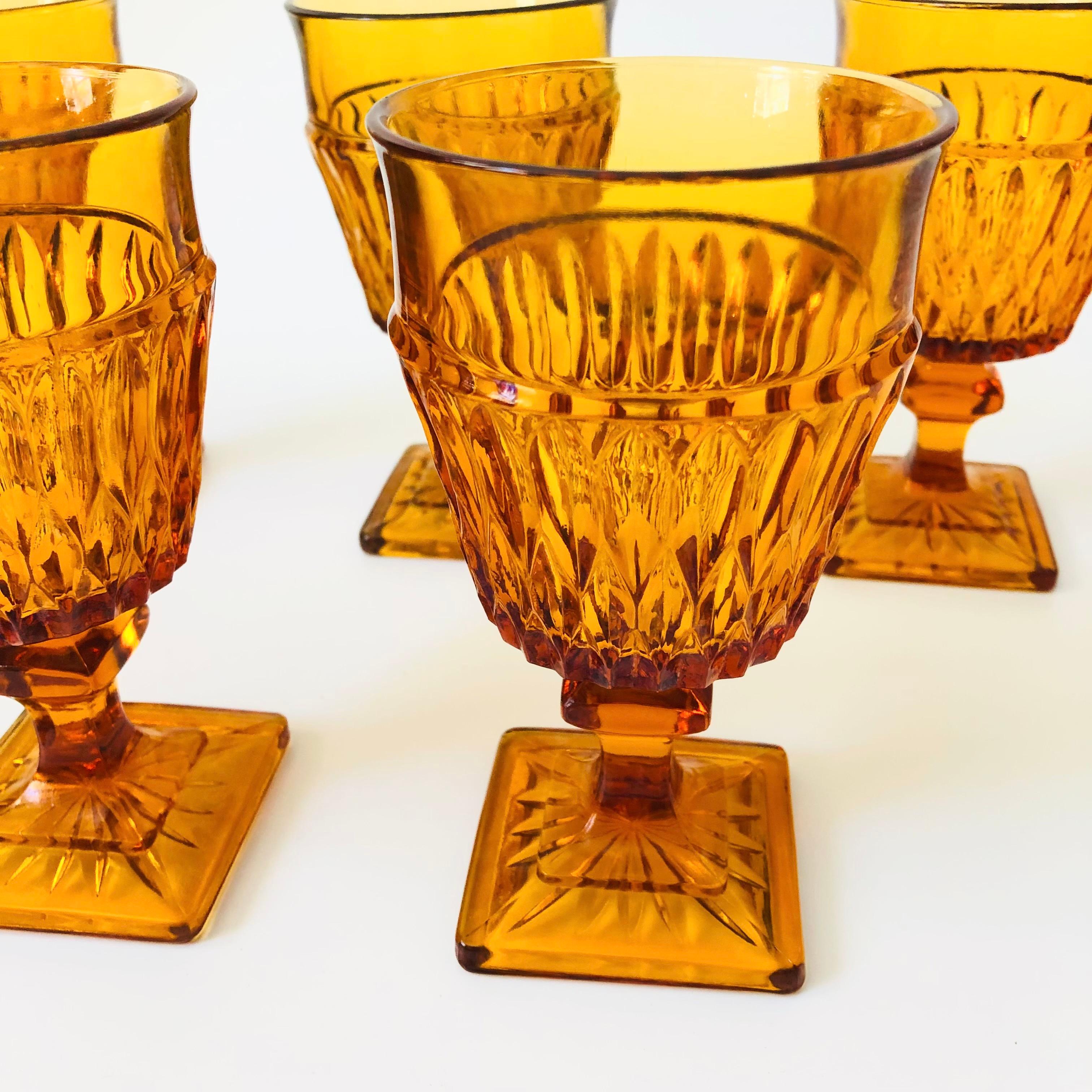 American Amber Wine Goblets by Indiana Glass - Set of 5