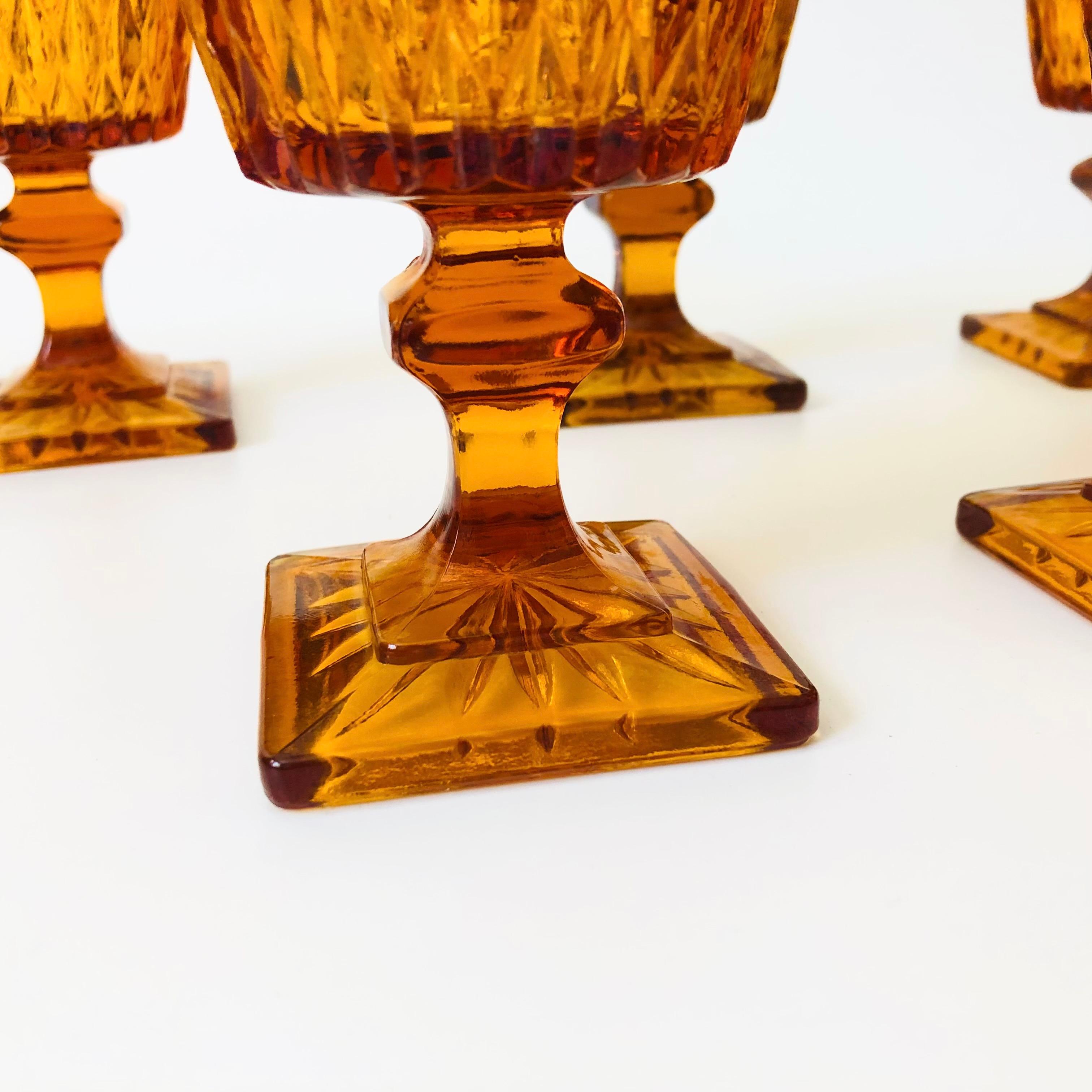 Amber Wine Goblets by Indiana Glass - Set of 5 In Good Condition For Sale In Vallejo, CA