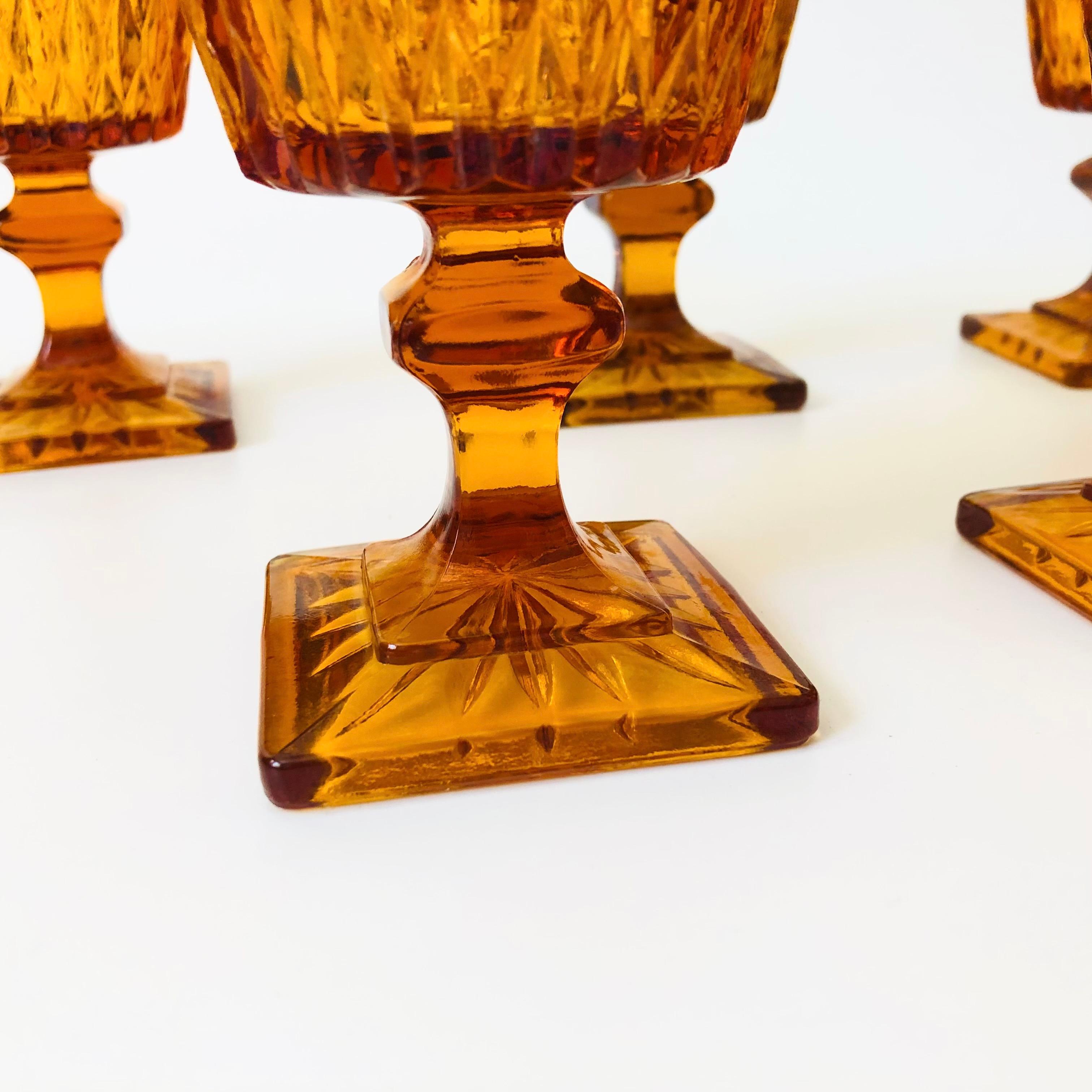 Amber Wine Goblets by Indiana Glass - Set of 5 In Good Condition In Fairfield, CA