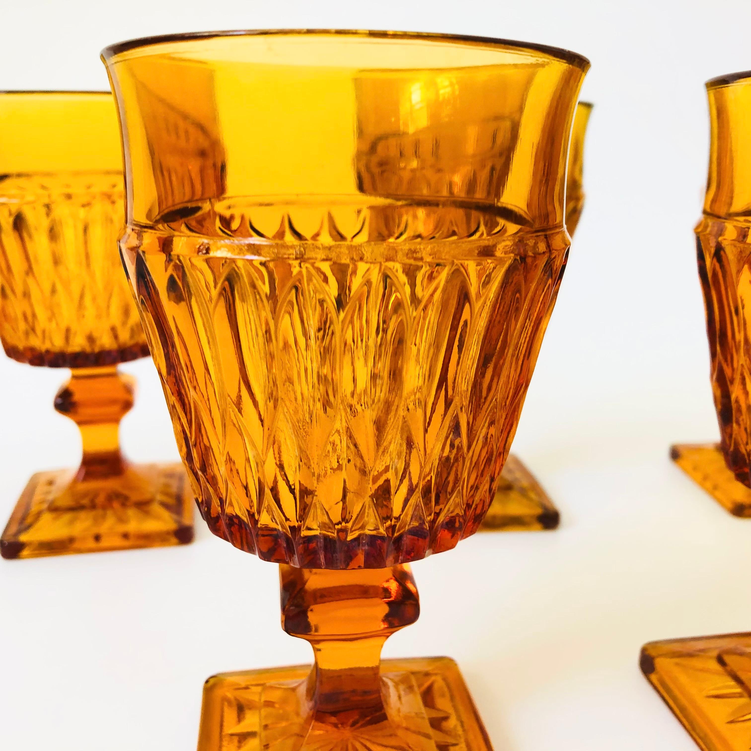 20th Century Amber Wine Goblets by Indiana Glass - Set of 5 For Sale