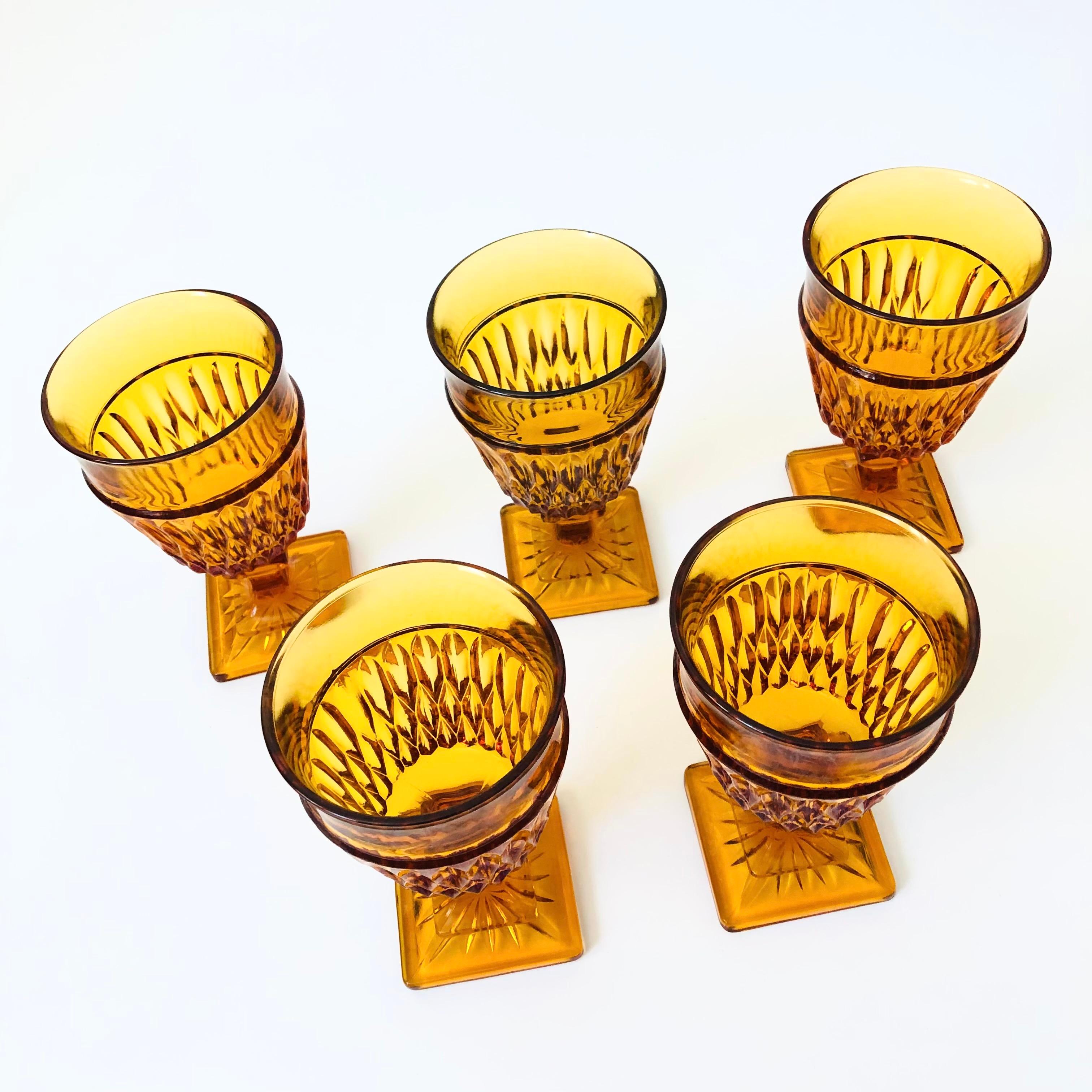 Amber Wine Goblets by Indiana Glass - Set of 5 For Sale 1