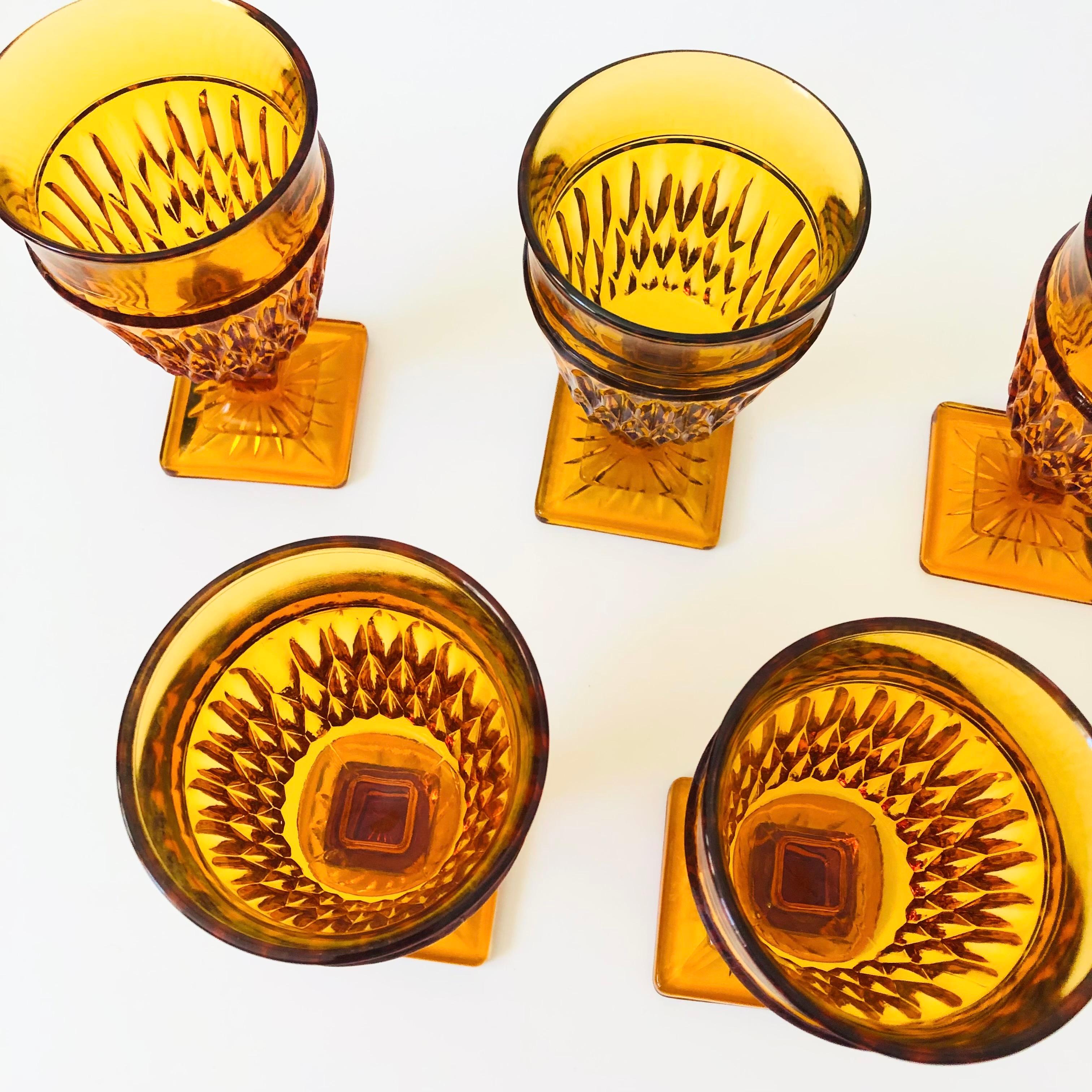 Amber Wine Goblets by Indiana Glass - Set of 5 For Sale 2