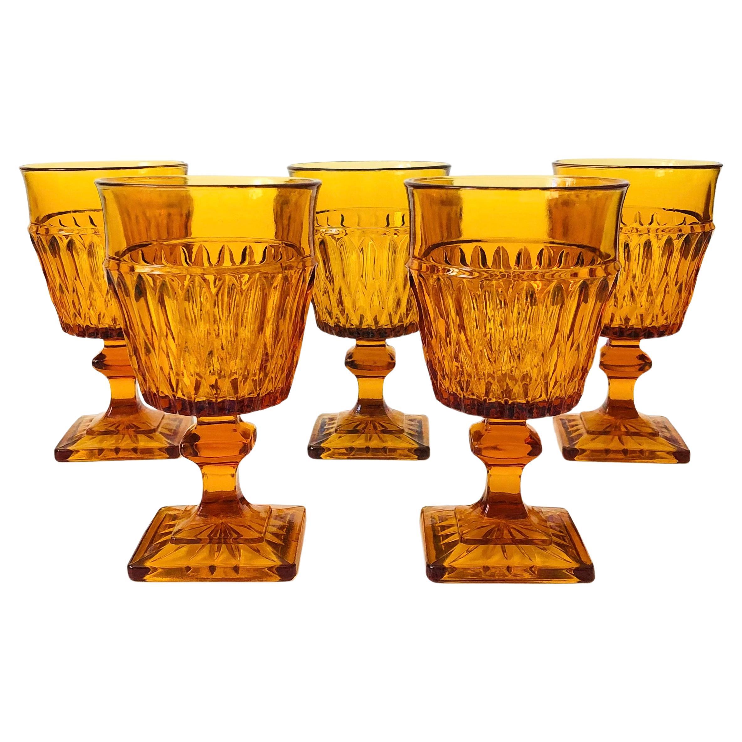 Amber Wine Goblets by Indiana Glass - Set of 5 For Sale