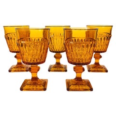 Used Amber Wine Goblets by Indiana Glass - Set of 5