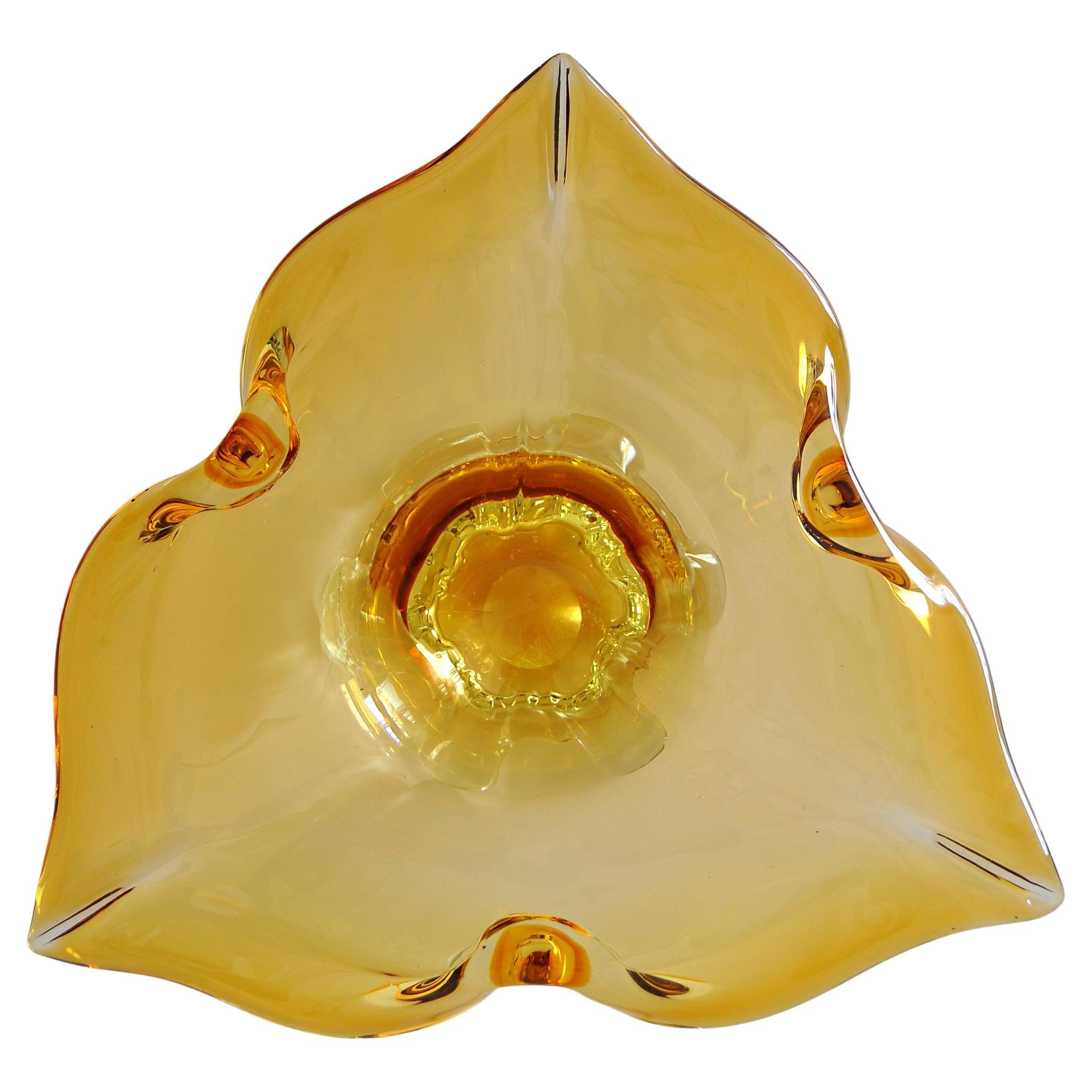 20th Century Amber Yellow Murano Glass Compote Footed Bowl For Sale