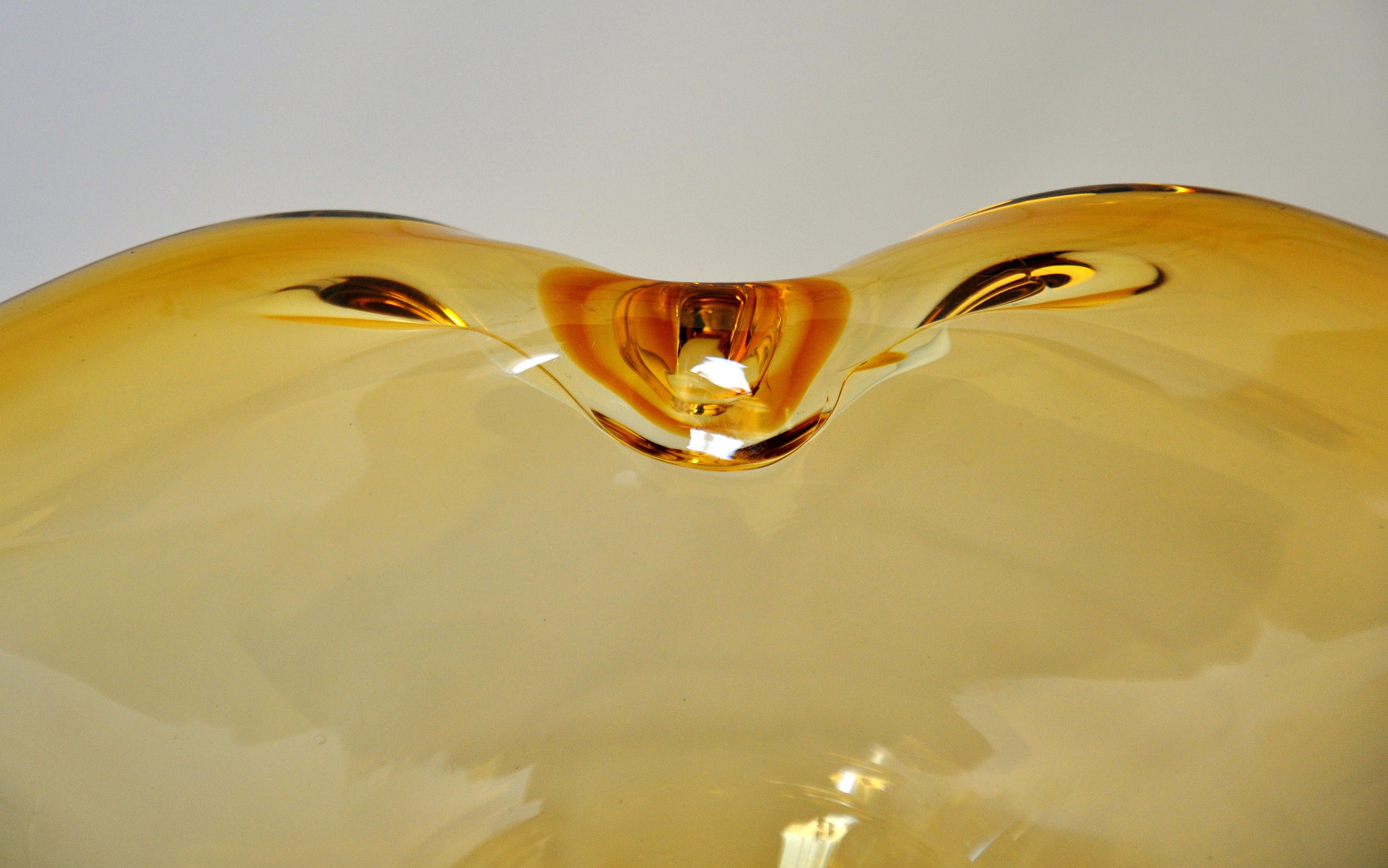 Amber Yellow Murano Glass Compote Footed Bowl For Sale 1