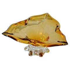 Amber Yellow Murano Glass Compote Footed Bowl