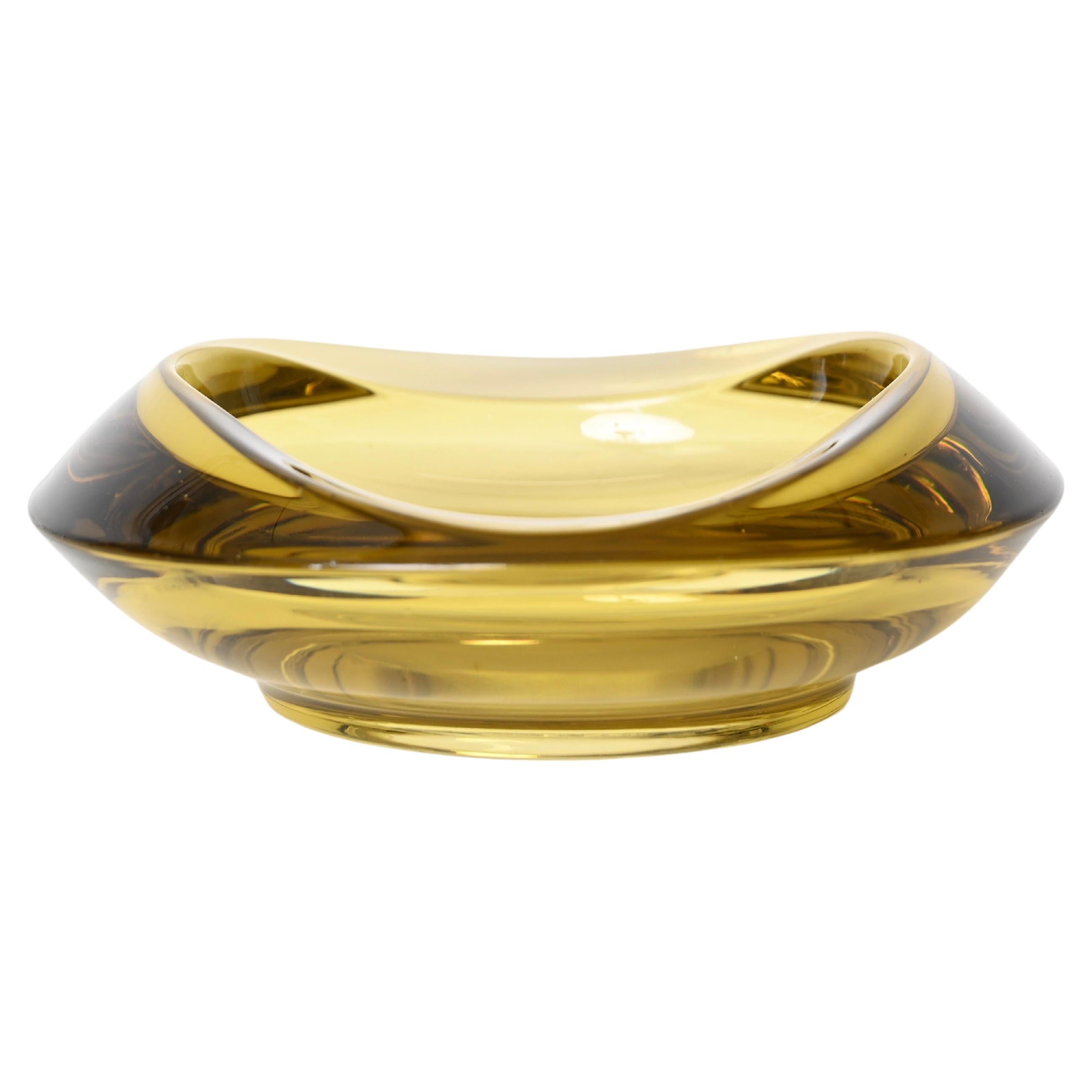 Amber Yellow Murano "Sommerso" Glass Bowl or Ashtray, Italy, Flavio Poli 1960