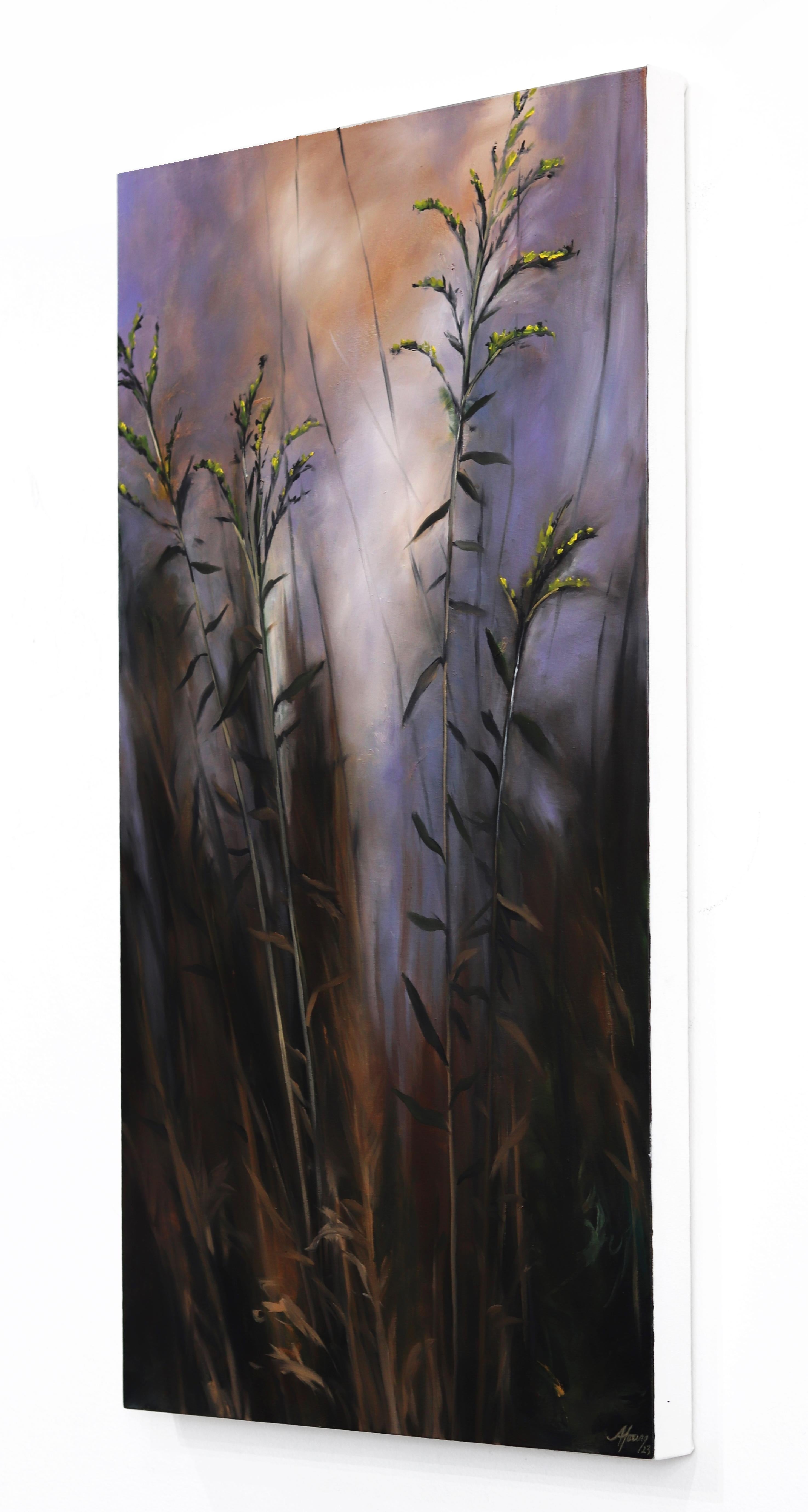 Golden Rod 1 - Gray Landscape Painting by Amber Young