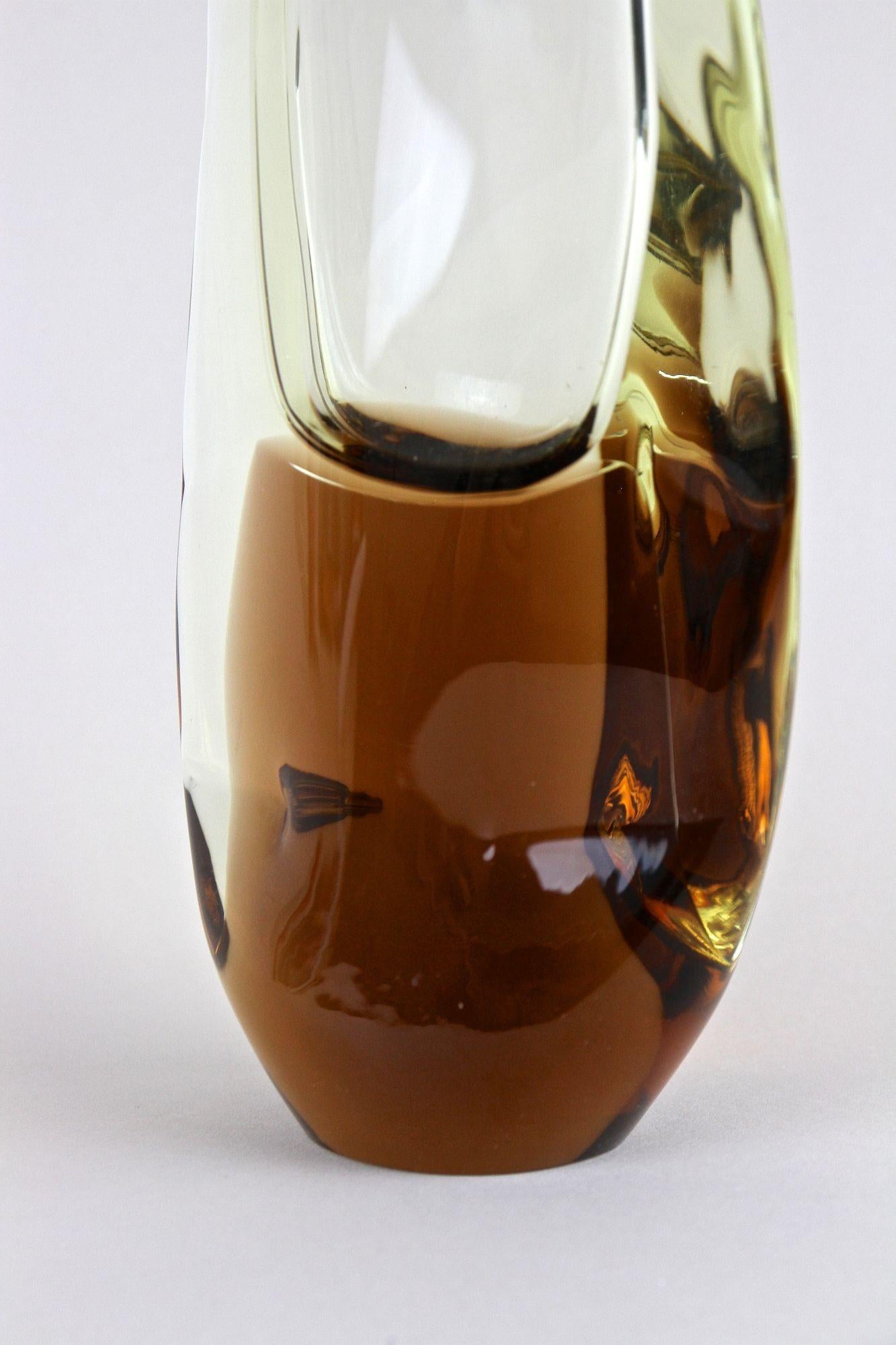 Italian Ambercolored/ Brown Murano Glass Vase, Mid Century, Italy ca. 1960/70 For Sale