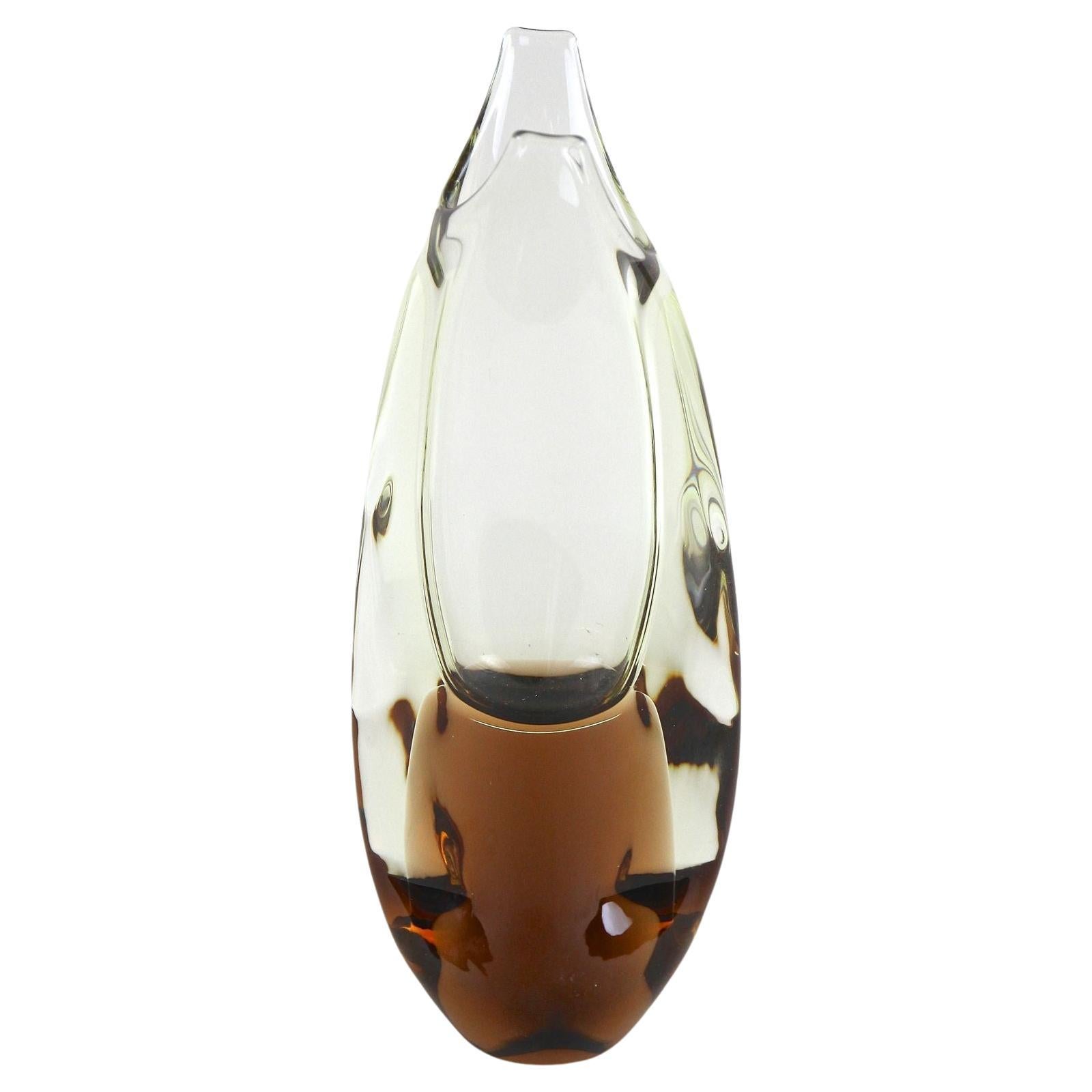 Ambercolored/ Brown Murano Glass Vase, Mid Century, Italy ca. 1960/70 For Sale