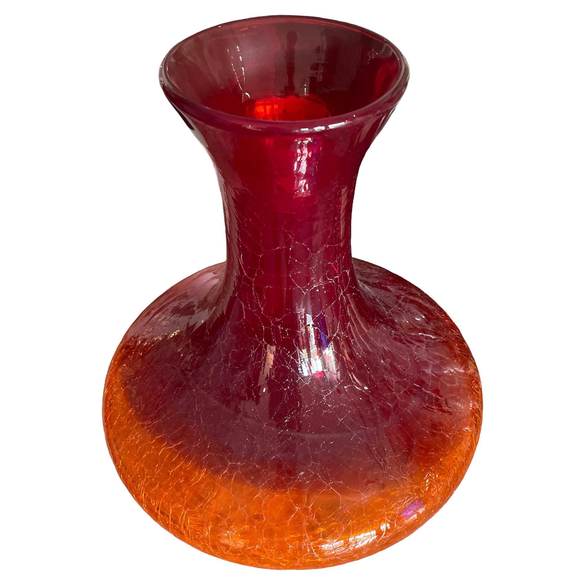 Amberina Art Blown Crackled Glass in Style of Blenko Glass For Sale