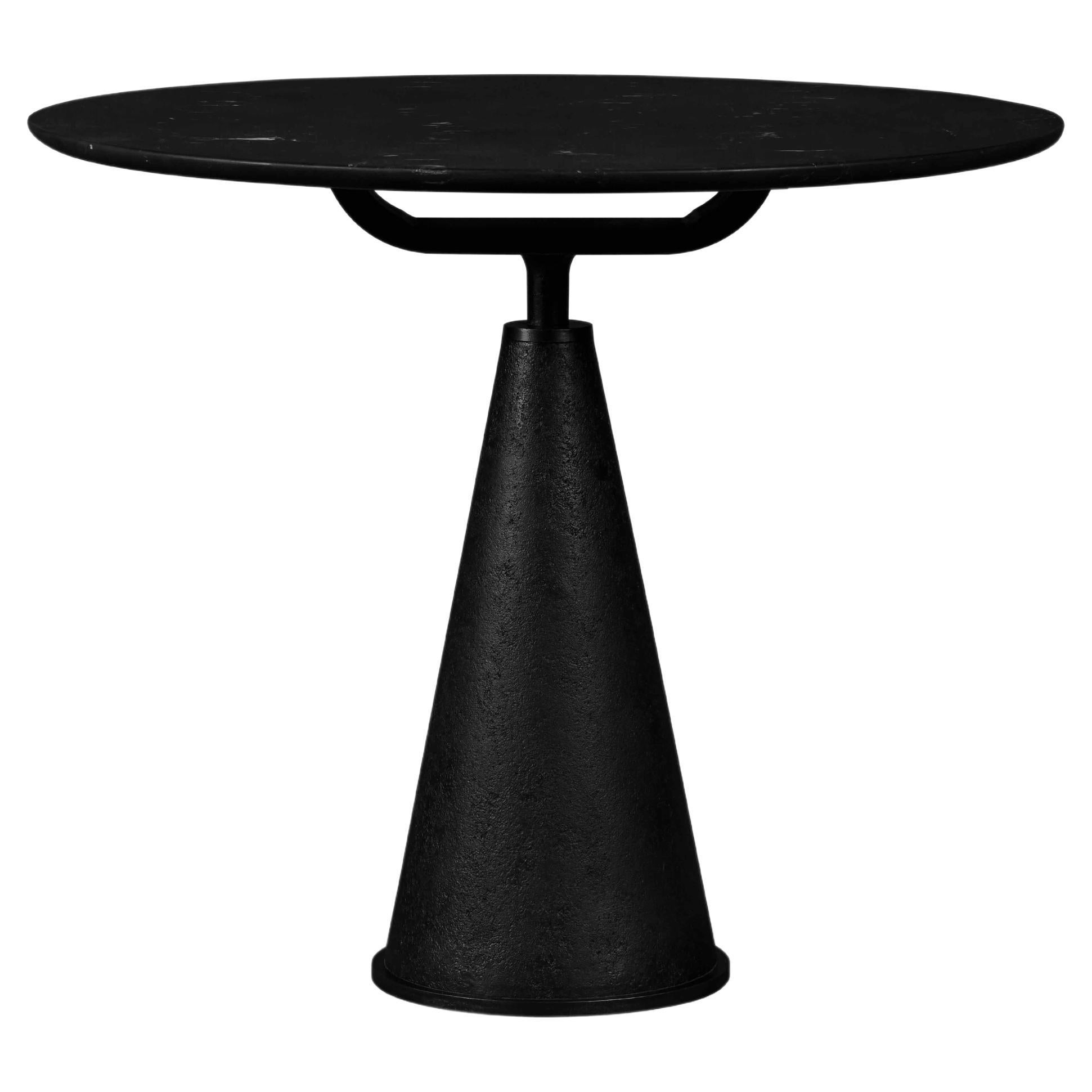 Ambert Lamp Table with Conic Metal Base with Rustic Finish and Marble Top