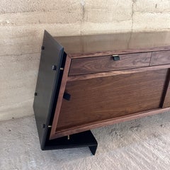 Ambianic Floating Credenza Mahogany Leather and Brass