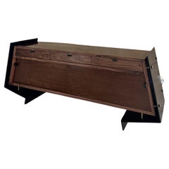 Ambianic Floating Credenza Mahogany Leather and Brass