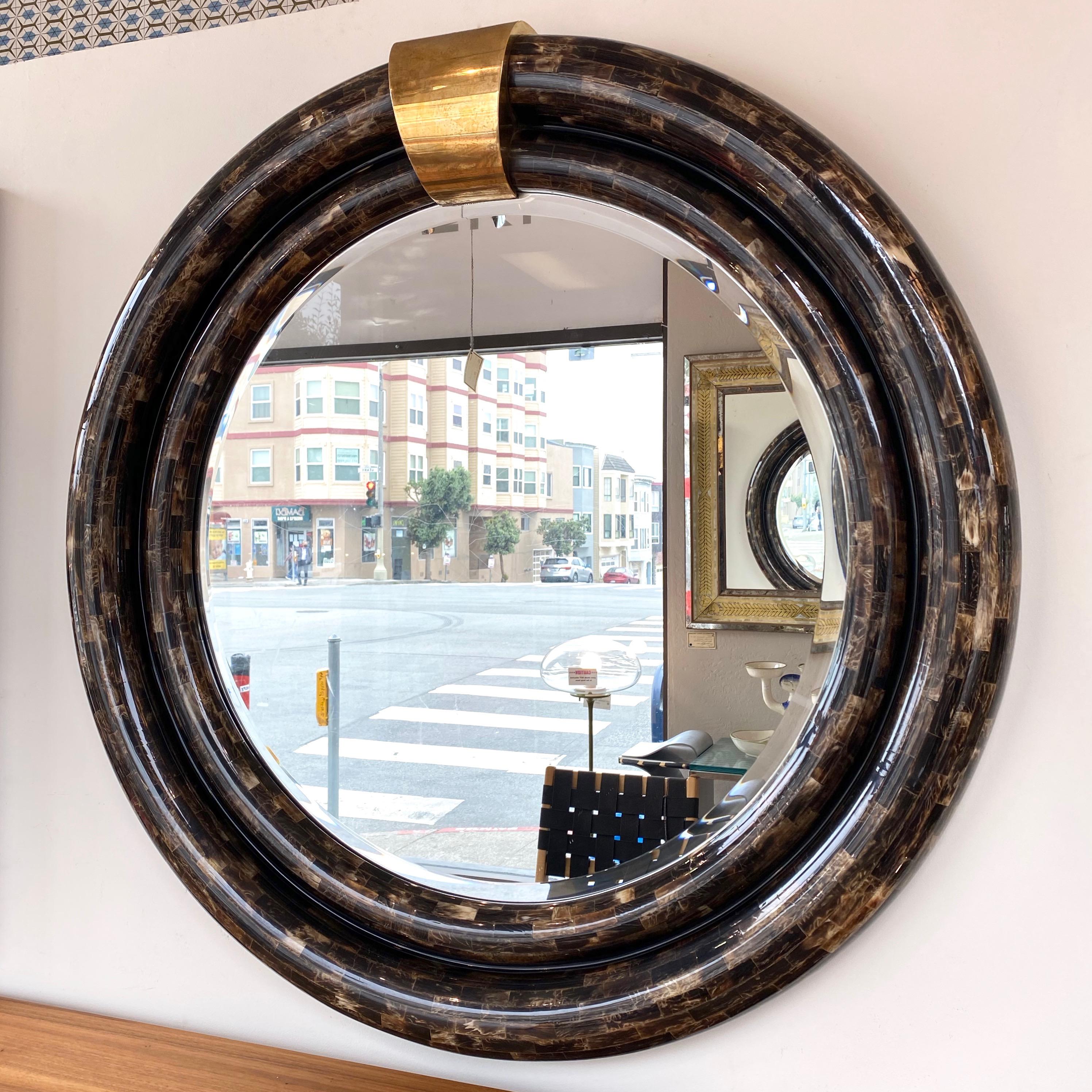Ambience Tessellated Horn & Brass Mirror in the Manner of Enrique Garcel, 1970s 4
