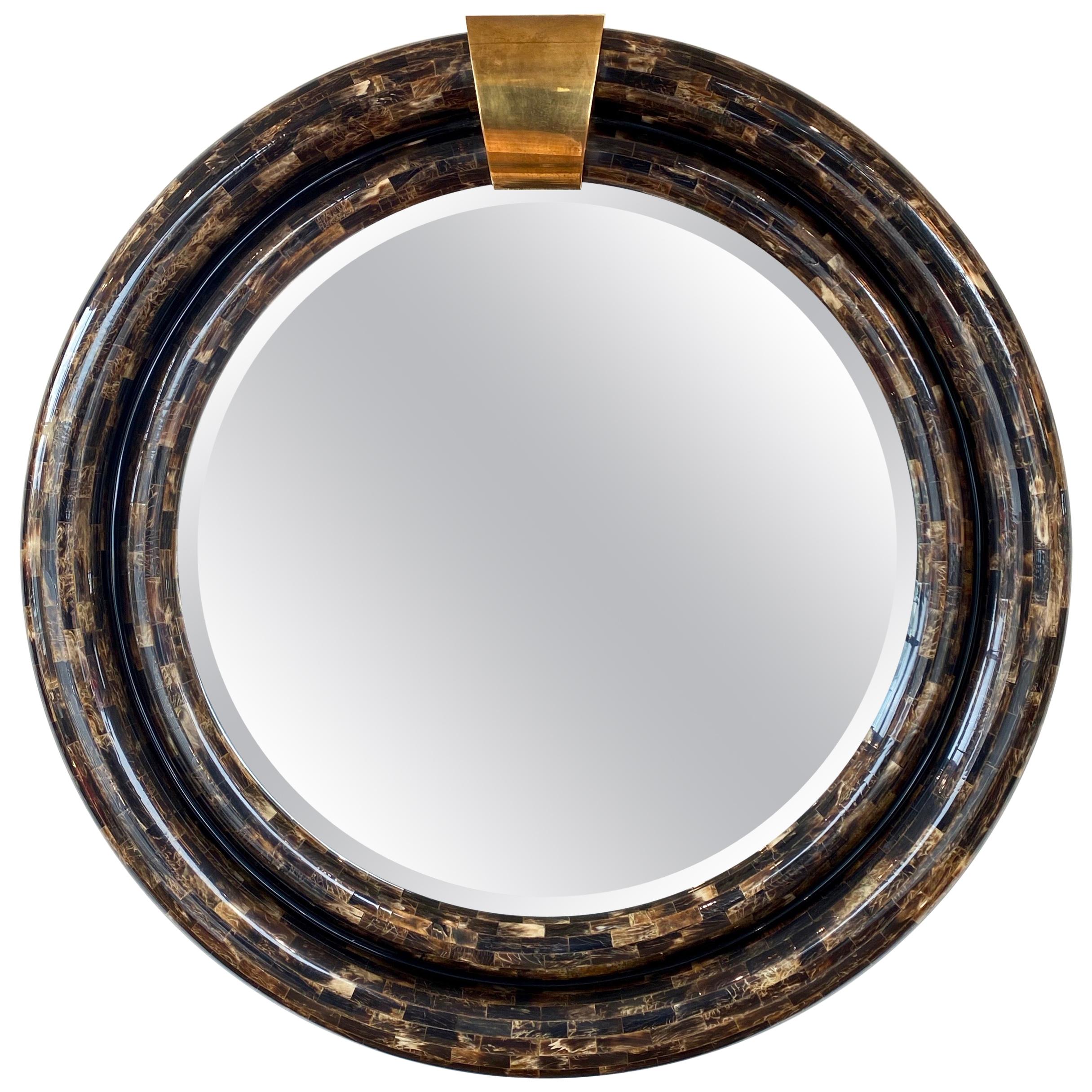 Ambience Tessellated Horn & Brass Mirror in the Manner of Enrique Garcel, 1970s