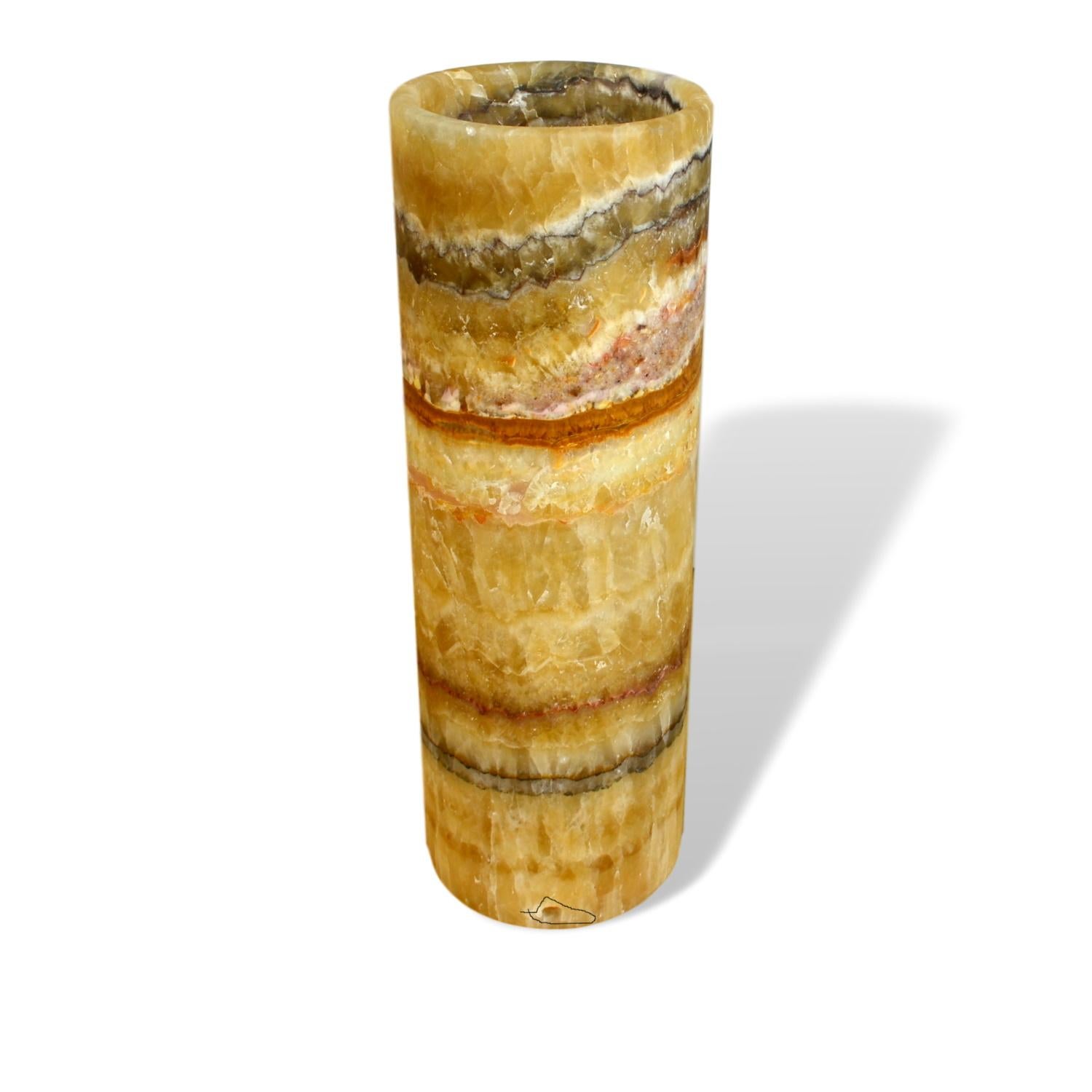 Hand-Carved Ambient cylinder shaped Table Lamp in Onyx