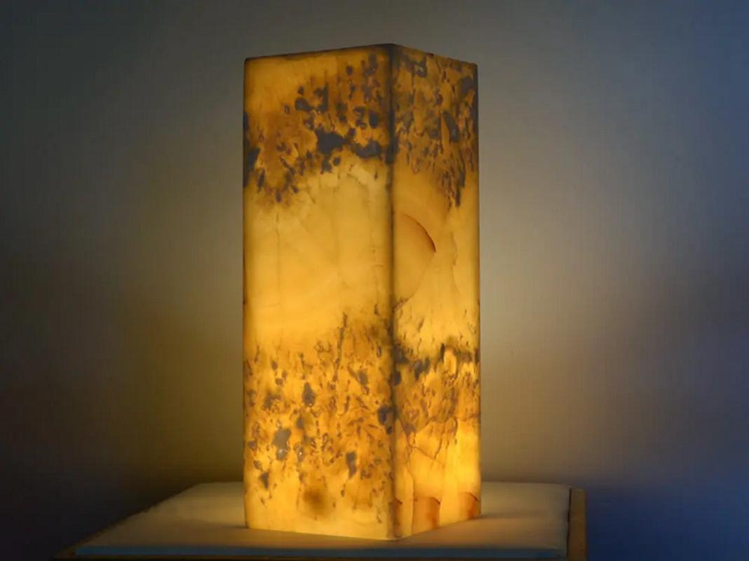 Hand-Carved Ambient Table Lamp in Onyx For Sale