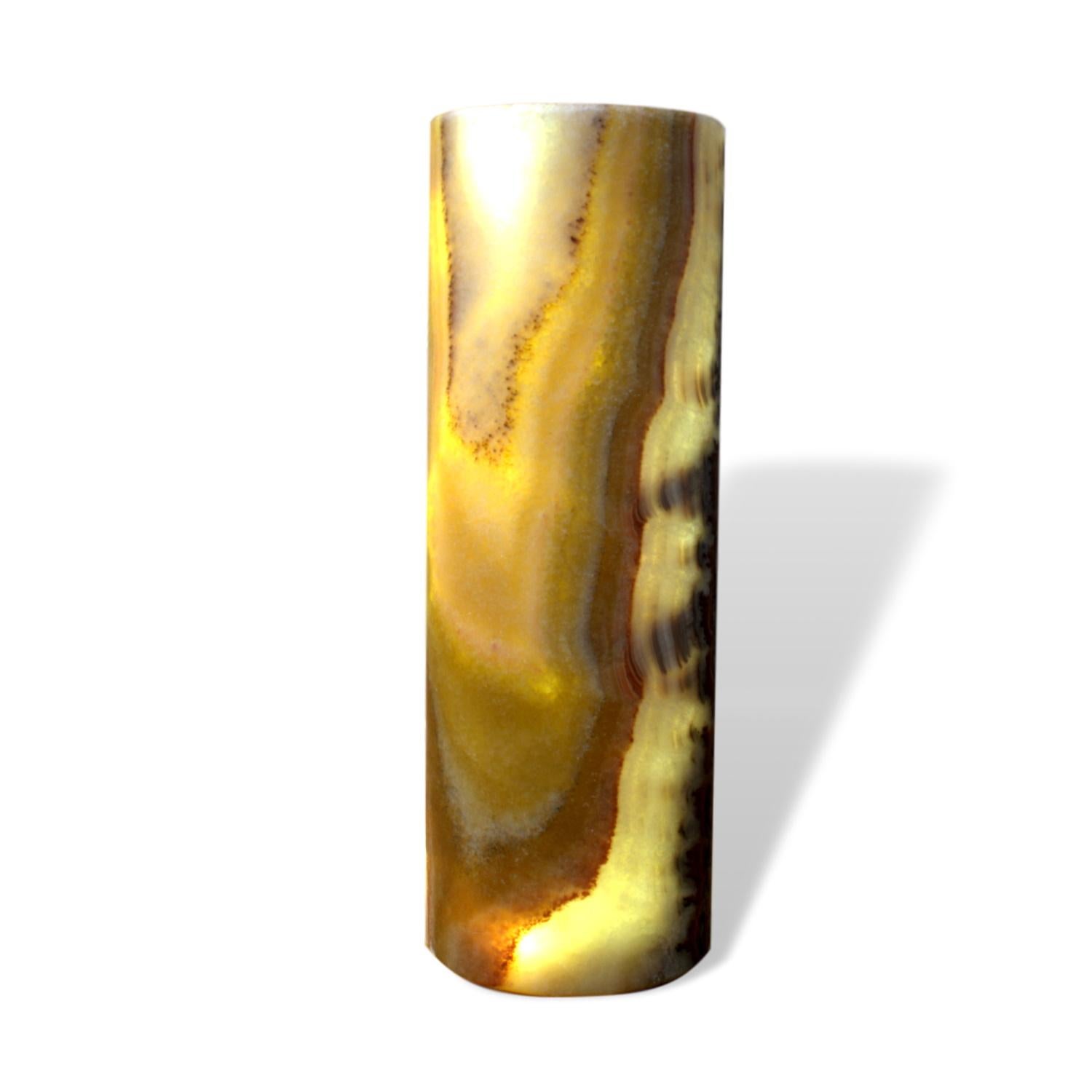 Hand-Carved Ambient  cylinder shaped Table Lamp in Onyx