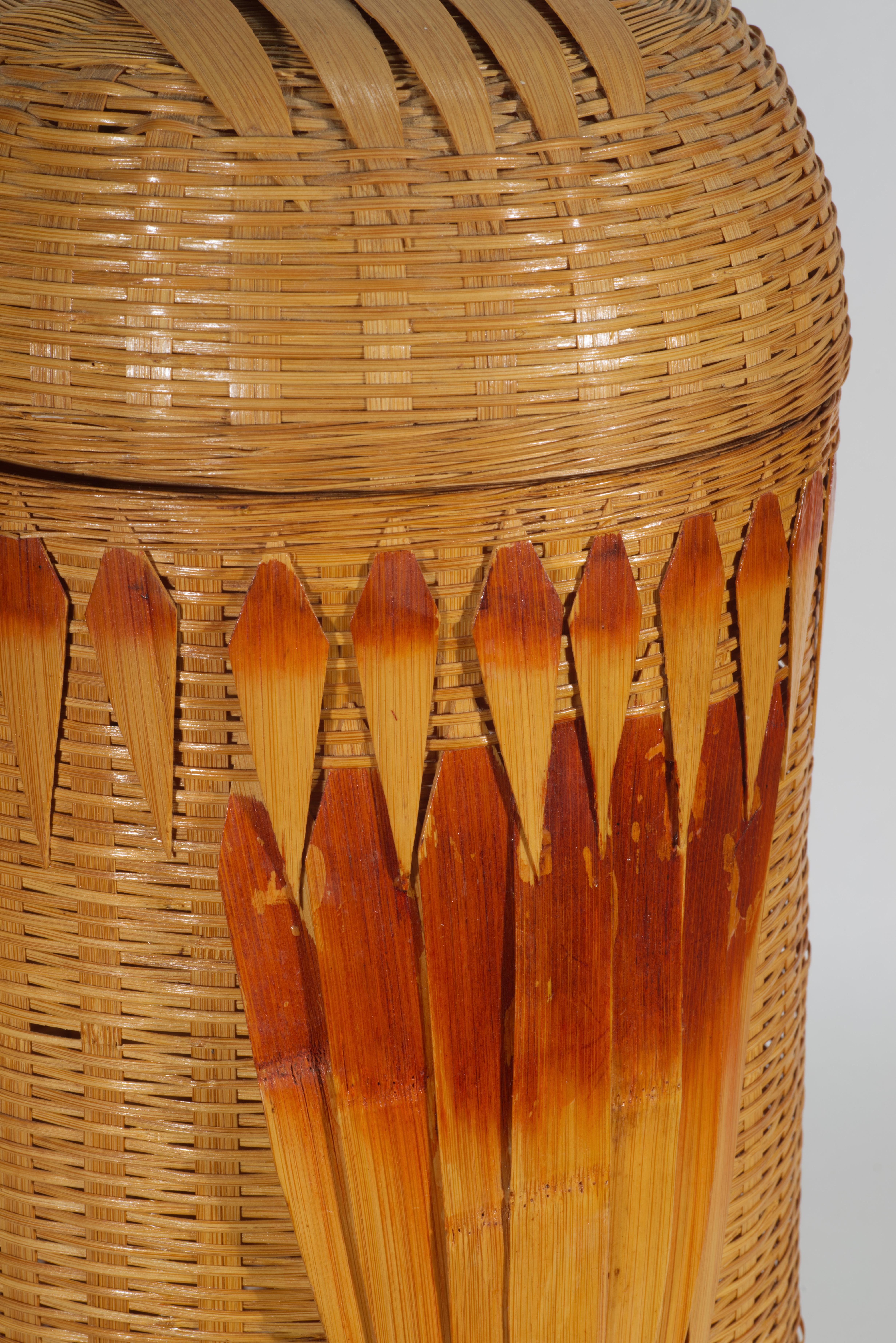 Bamboo Wicker & Wood Large Storage Basket with Owl Lid For Sale 7