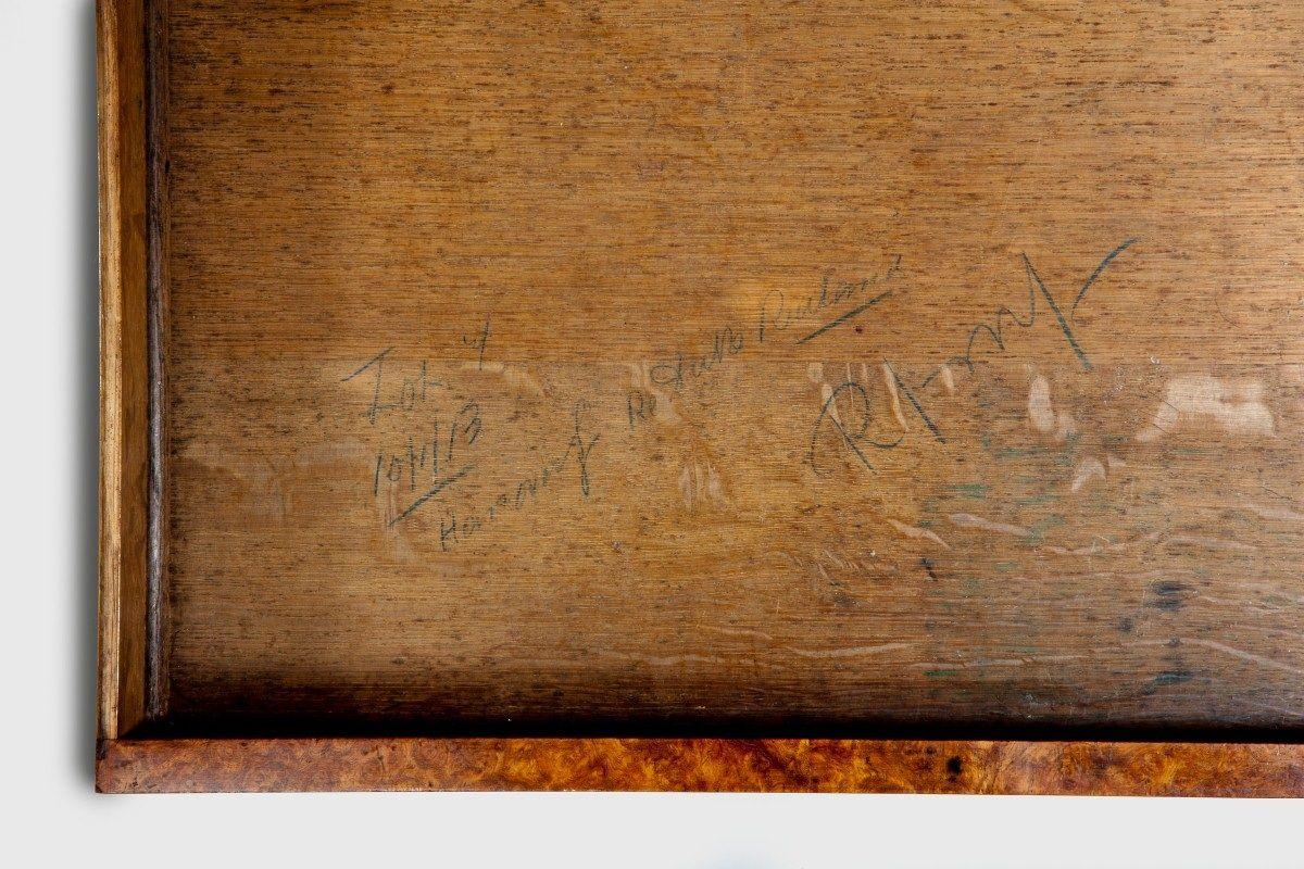 Mesa de biblioteca de amboyna y dorada atribuida a Morel & Seddon Inglés en venta