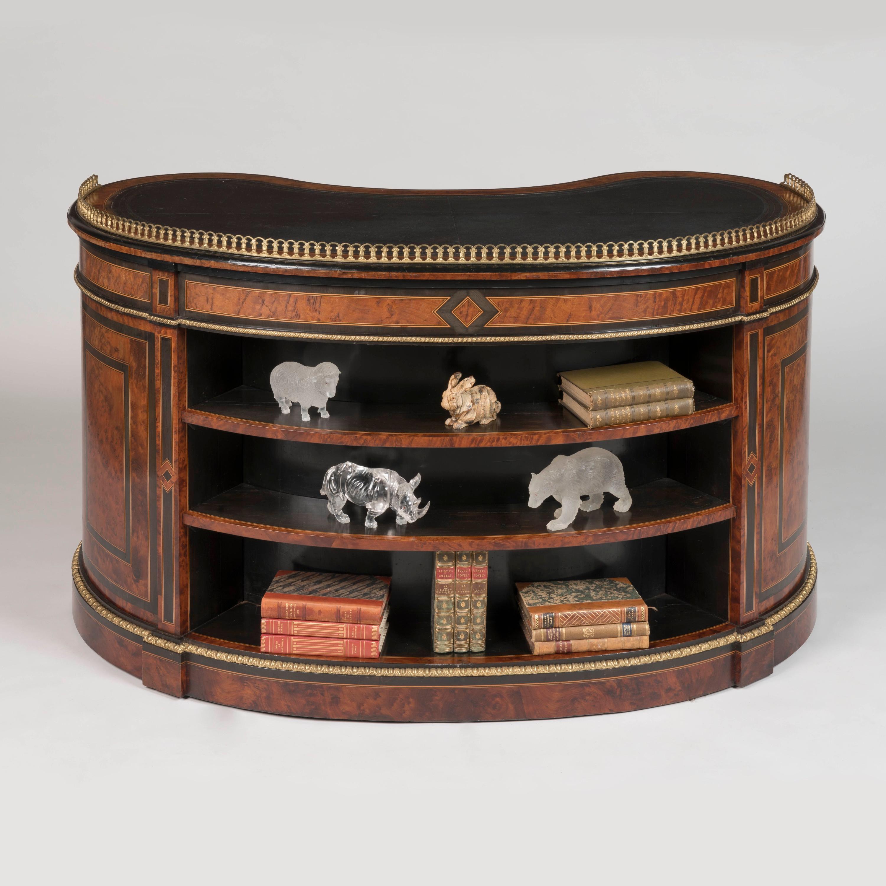 English Amboyna Burl Kidney Desk with Gilt Bronze, attributed to Gillows, circa 1870 For Sale