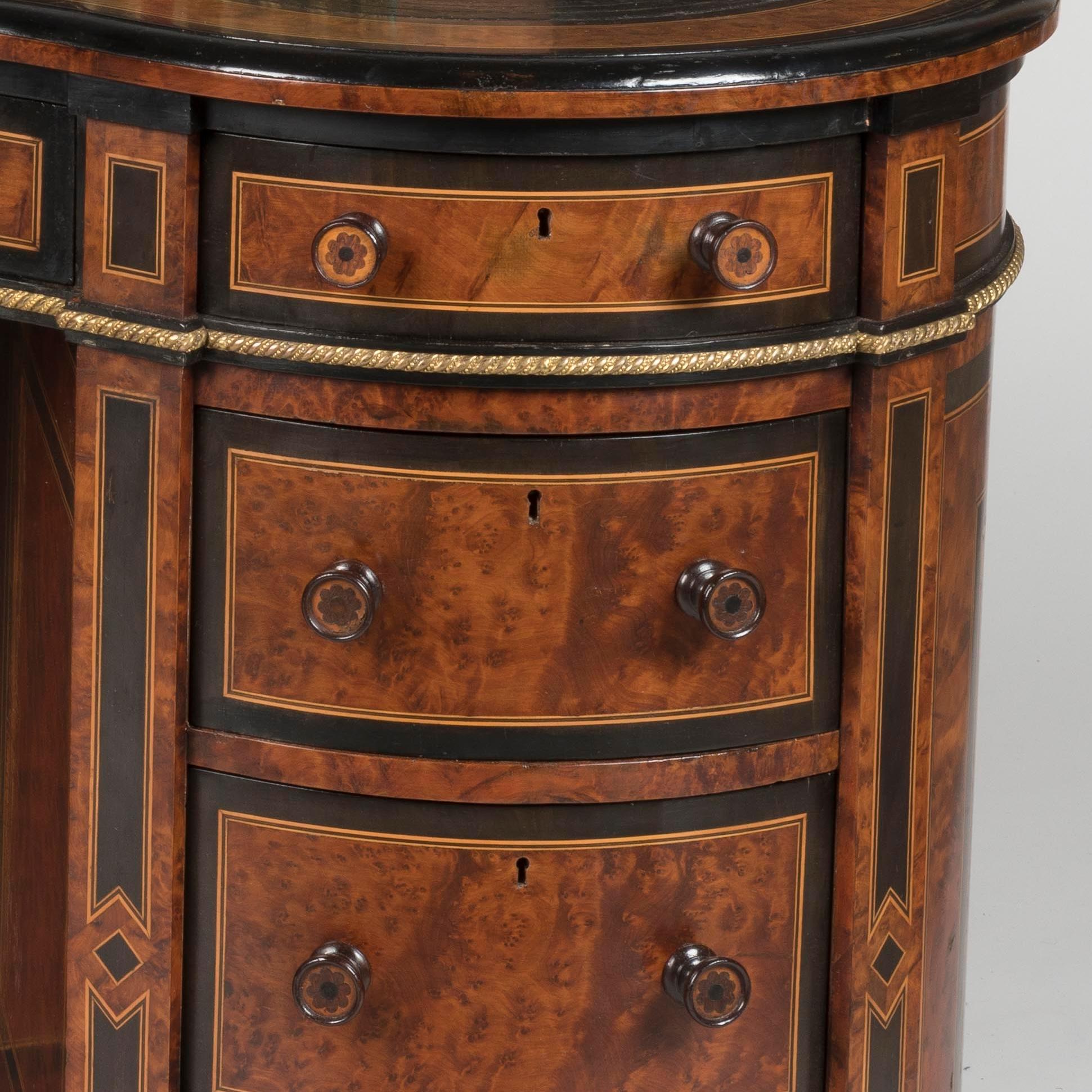 Ormolu Amboyna Burl Kidney Desk with Gilt Bronze, attributed to Gillows, circa 1870 For Sale