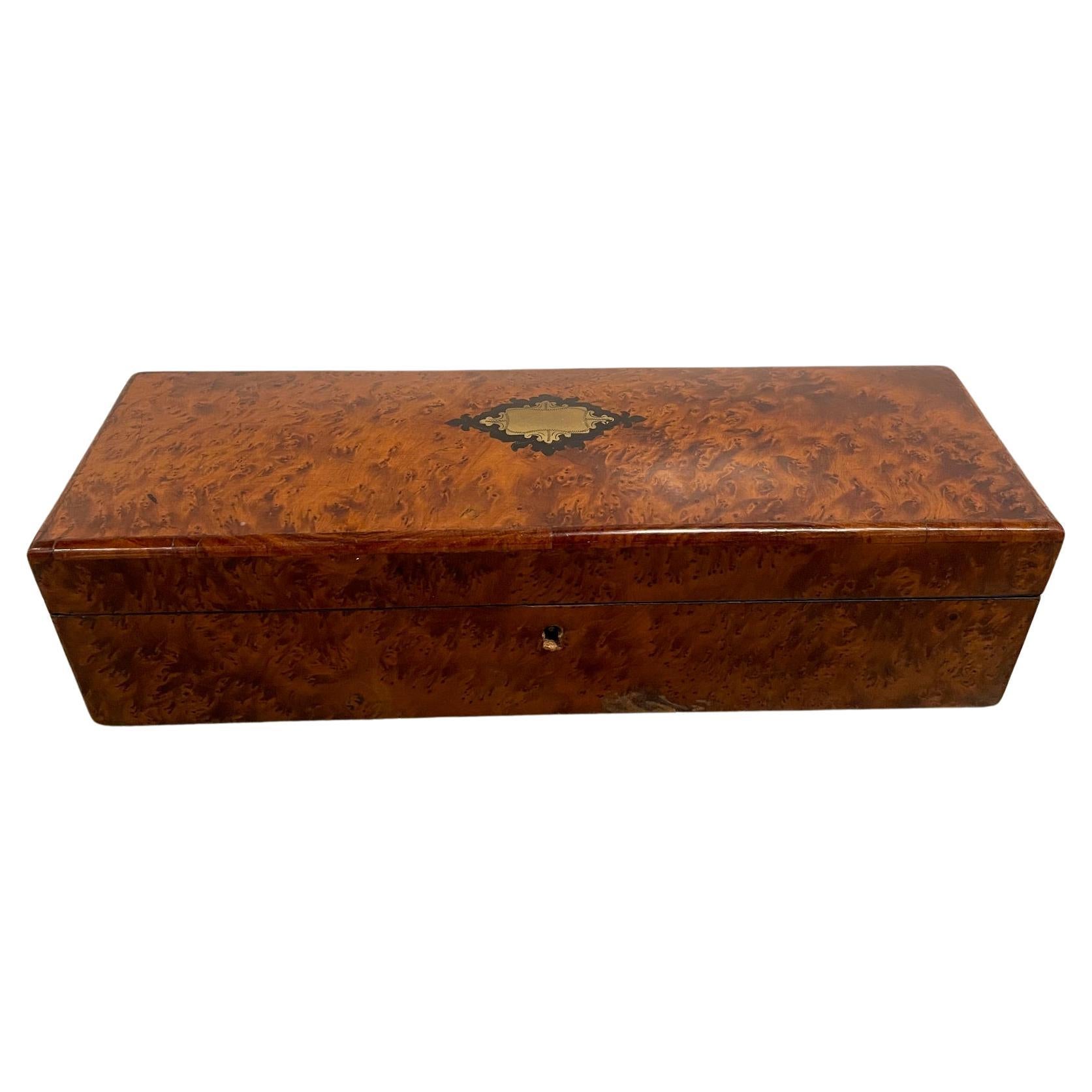 Amboyna Burl Wood and Brass-Inlaid Glove Box, Late 19th Century For Sale