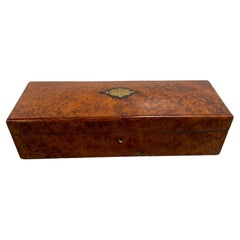 Antique Amboyna Burl Wood and Brass-Inlaid Glove Box, Late 19th Century