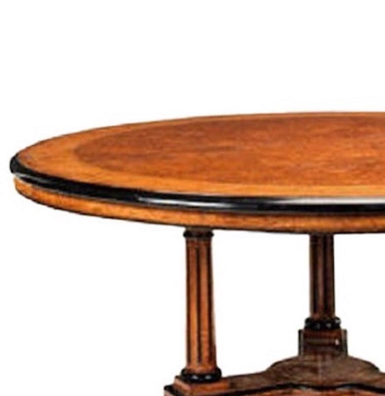 Anglais Table centrale en amboyna, ronce de noyer, ébénisterie, bois de lièvre et palissandre en vente