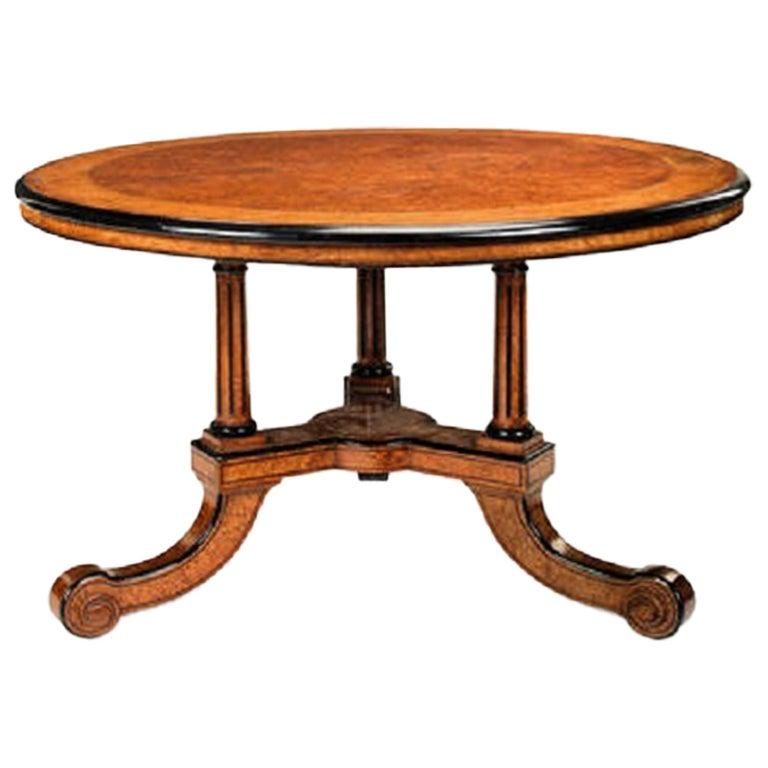 Amboyna, Burr Walnut, Ebonized, Harewood and Purplewood Centre Table In Good Condition For Sale In Lymington, Hampshire