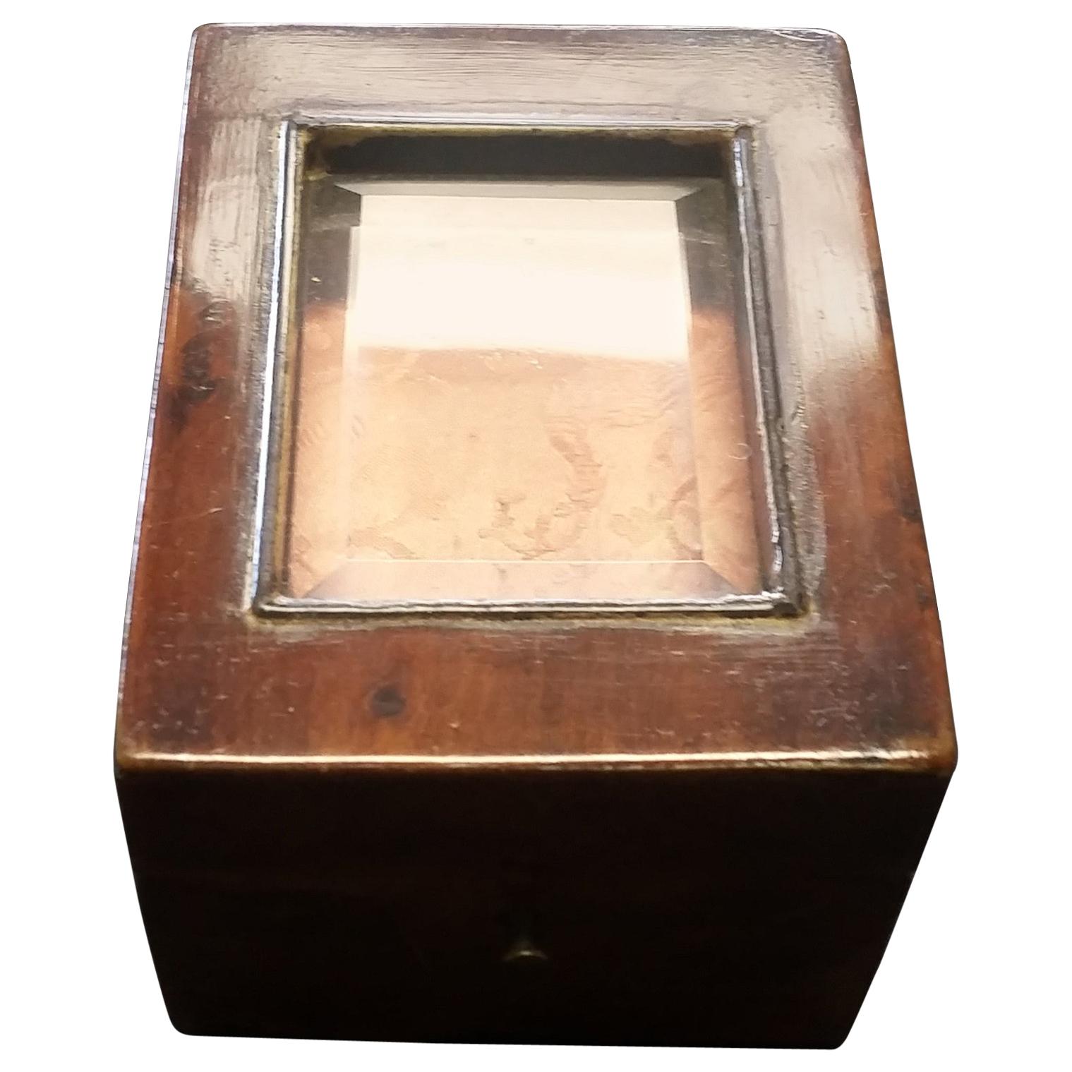 Amboyna Display Box with Beveled Glass For Sale