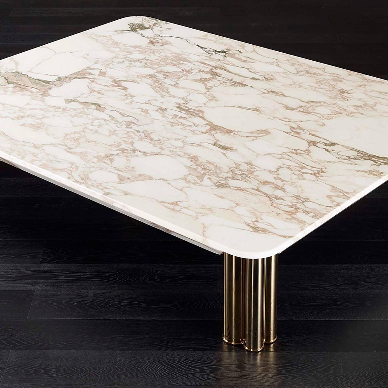 Hand-Crafted Ambra Coffee Table with Calacatta Oro Marble Top For Sale