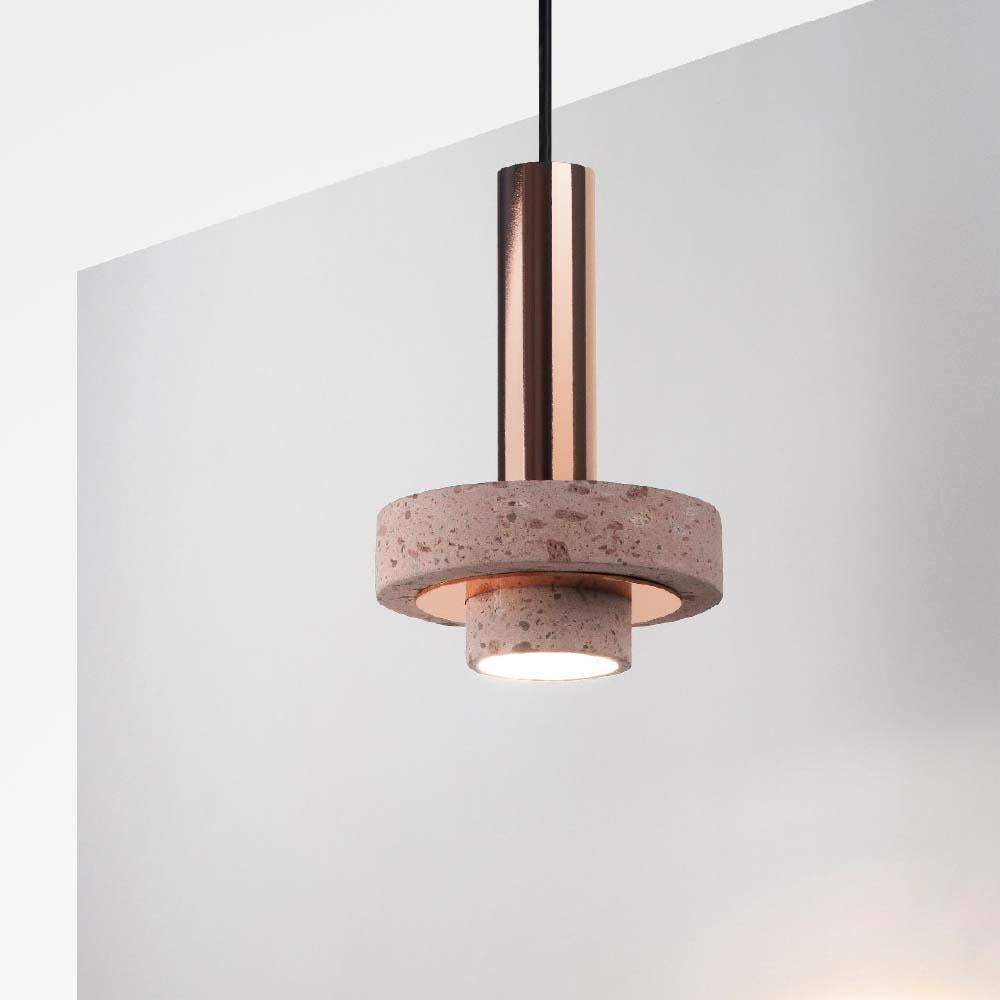 Poetic & timeless pendant made of Cantera Rosa Rock and Copper

Handcrafted in Mexico, Cantera Rosa Rock and Copper Pendant Lamp Ambra pendant's timeless geometrical form speaks to us about architecture. Characterful and with strong lines, it is