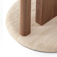 Ambrogio Alto Brown Walnut Side Table with Roman Travertine Marble Base
