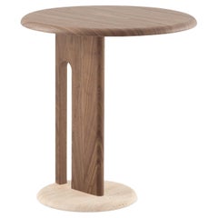Ambrogio Alto Brown Walnut Side Table with Roman Travertine Marble Base