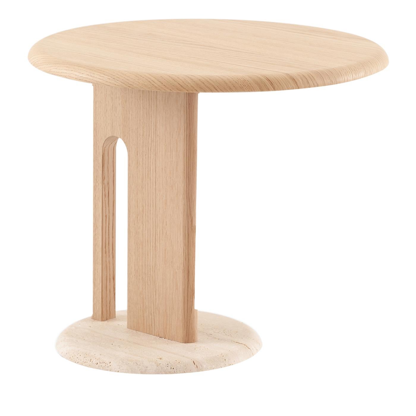 Ambrogio Basso Beige Oak Side Table with Roman Travertine Marble Base im Angebot 3