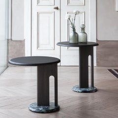 Ambrogio Basso Round Black Side Table with Alps Green Marble Base