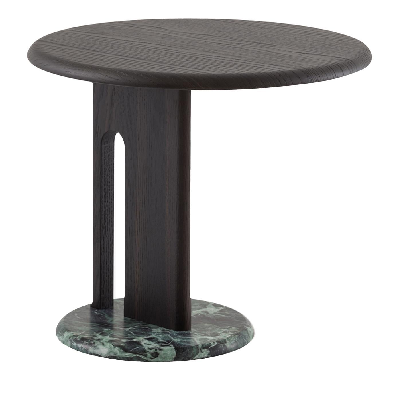 Ambrogio Basso Round Black Side Table with Alps Green Marble Base For Sale 3