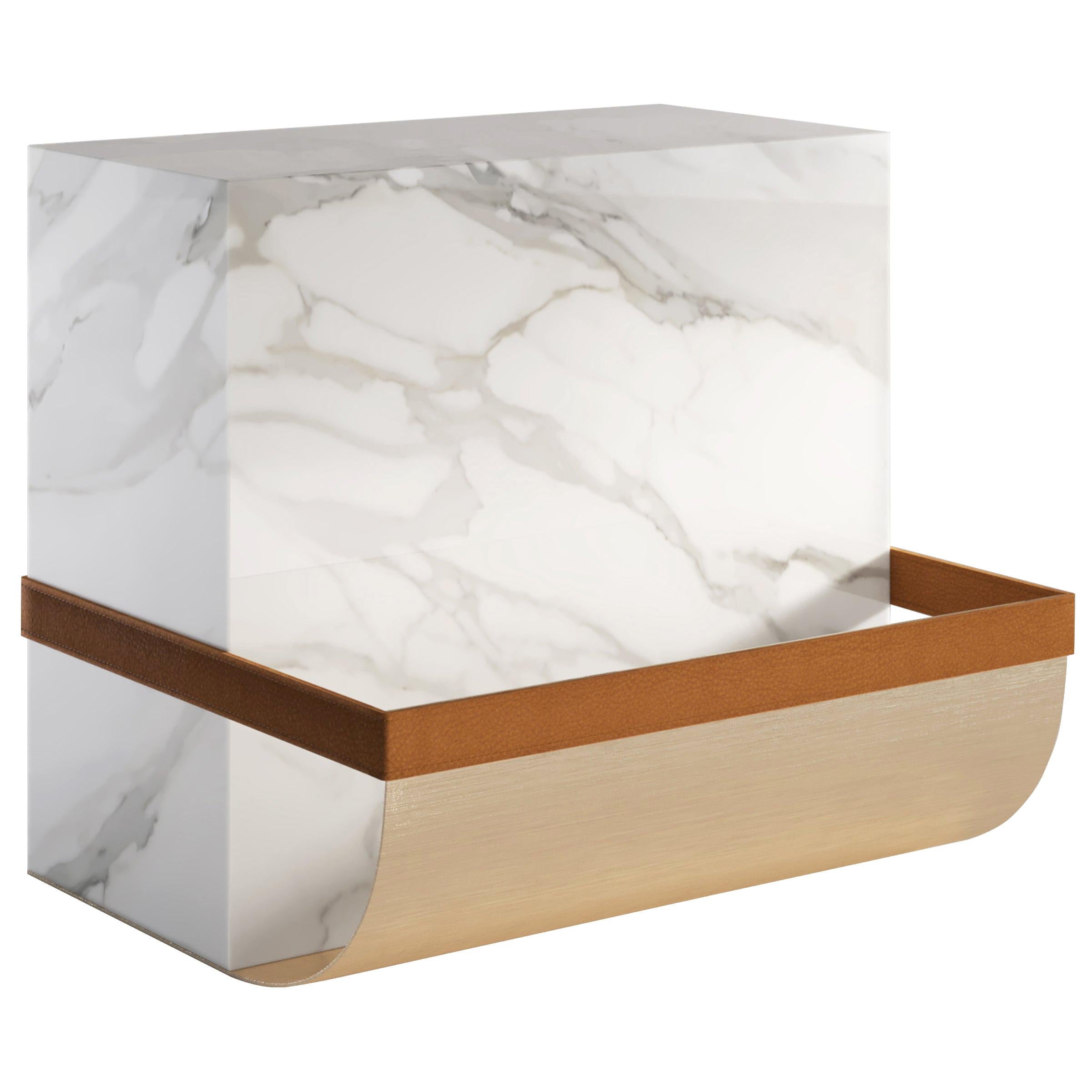 Ambrogio Contemporary Side Table in Marble and Metal