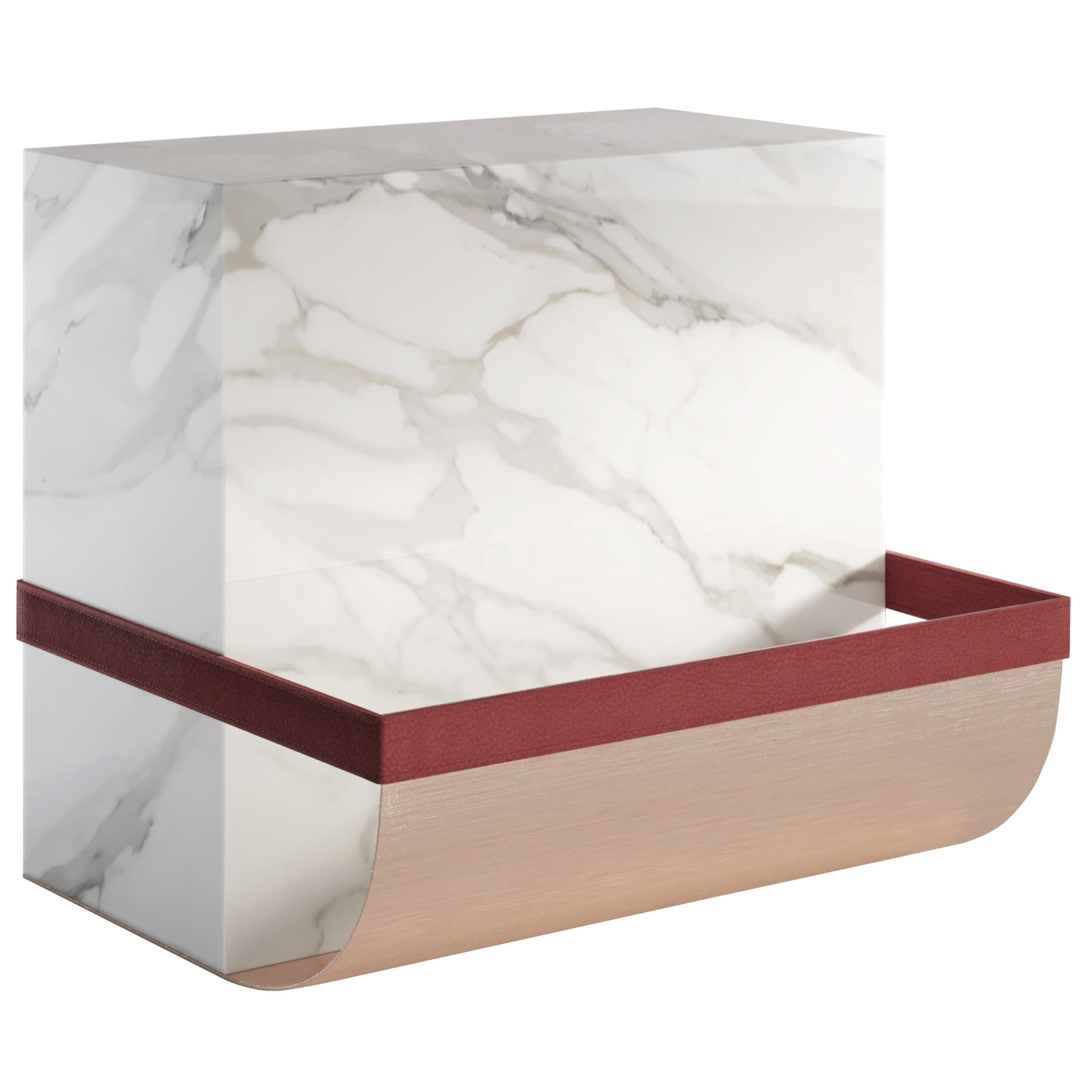 Ambrogio Contemporary Side Table in Marble and Metal