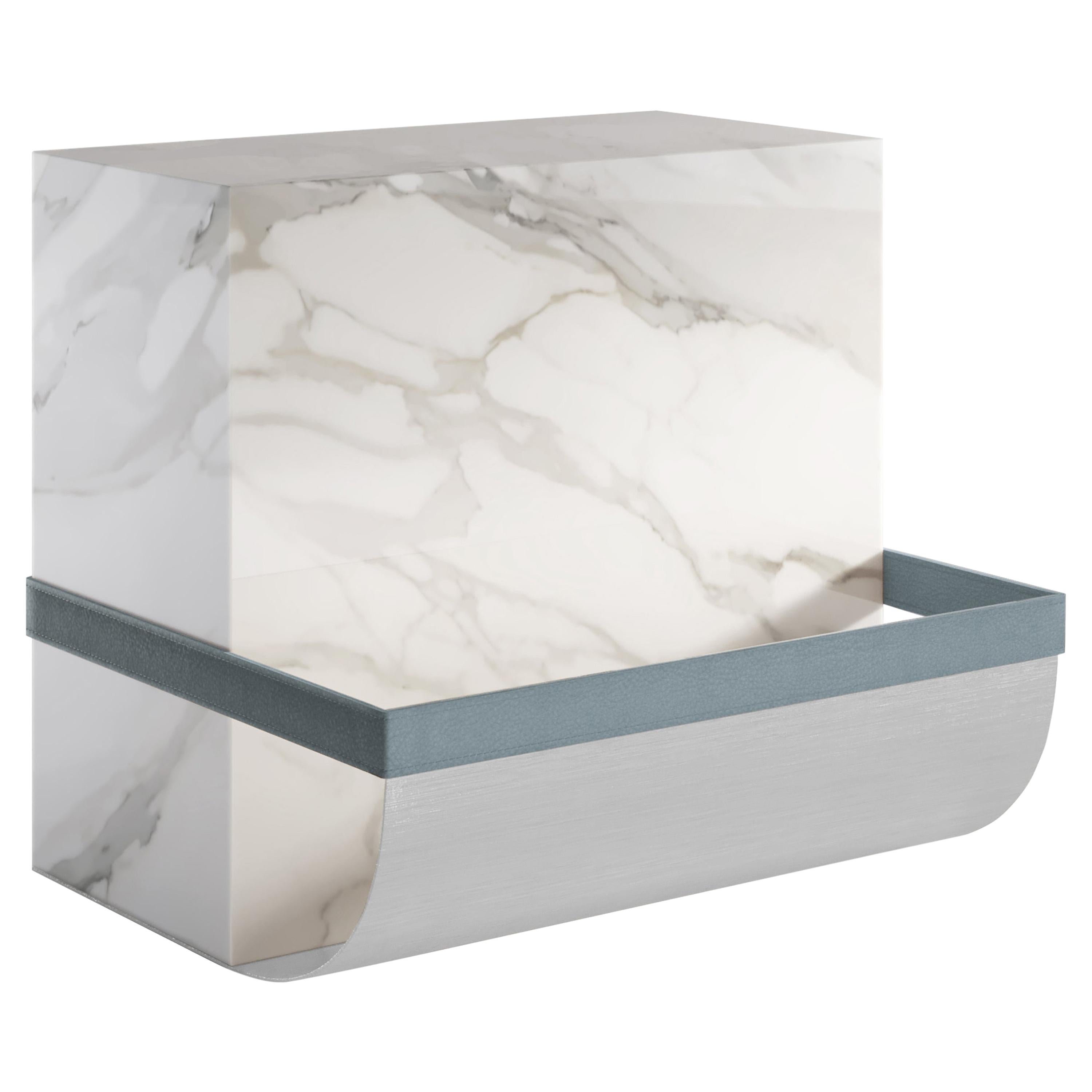 Ambrogio Contemporary Side Table in Marble and Metal