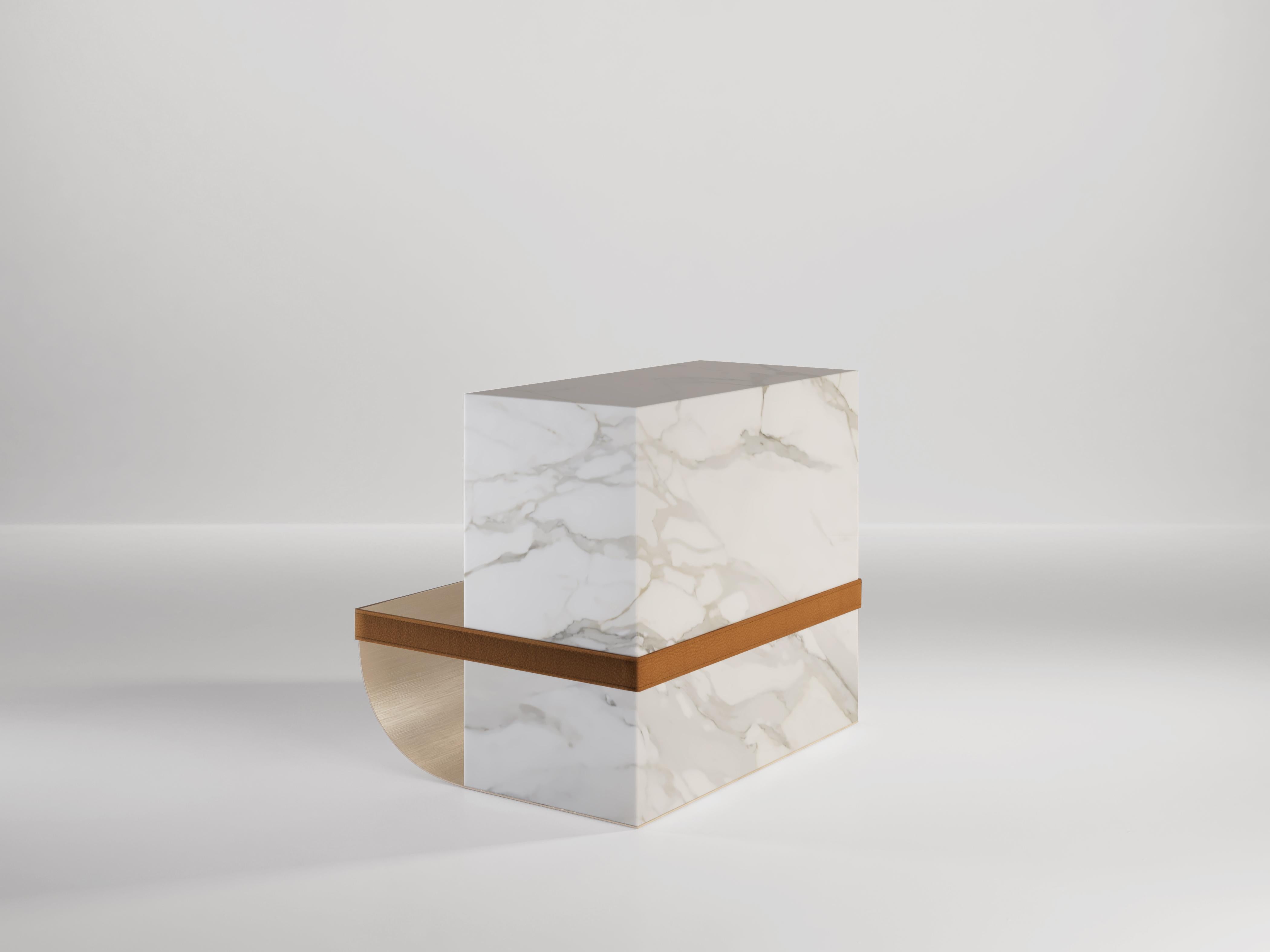 Modern Ambrogio Contemporary Side Table in Marble and Metal