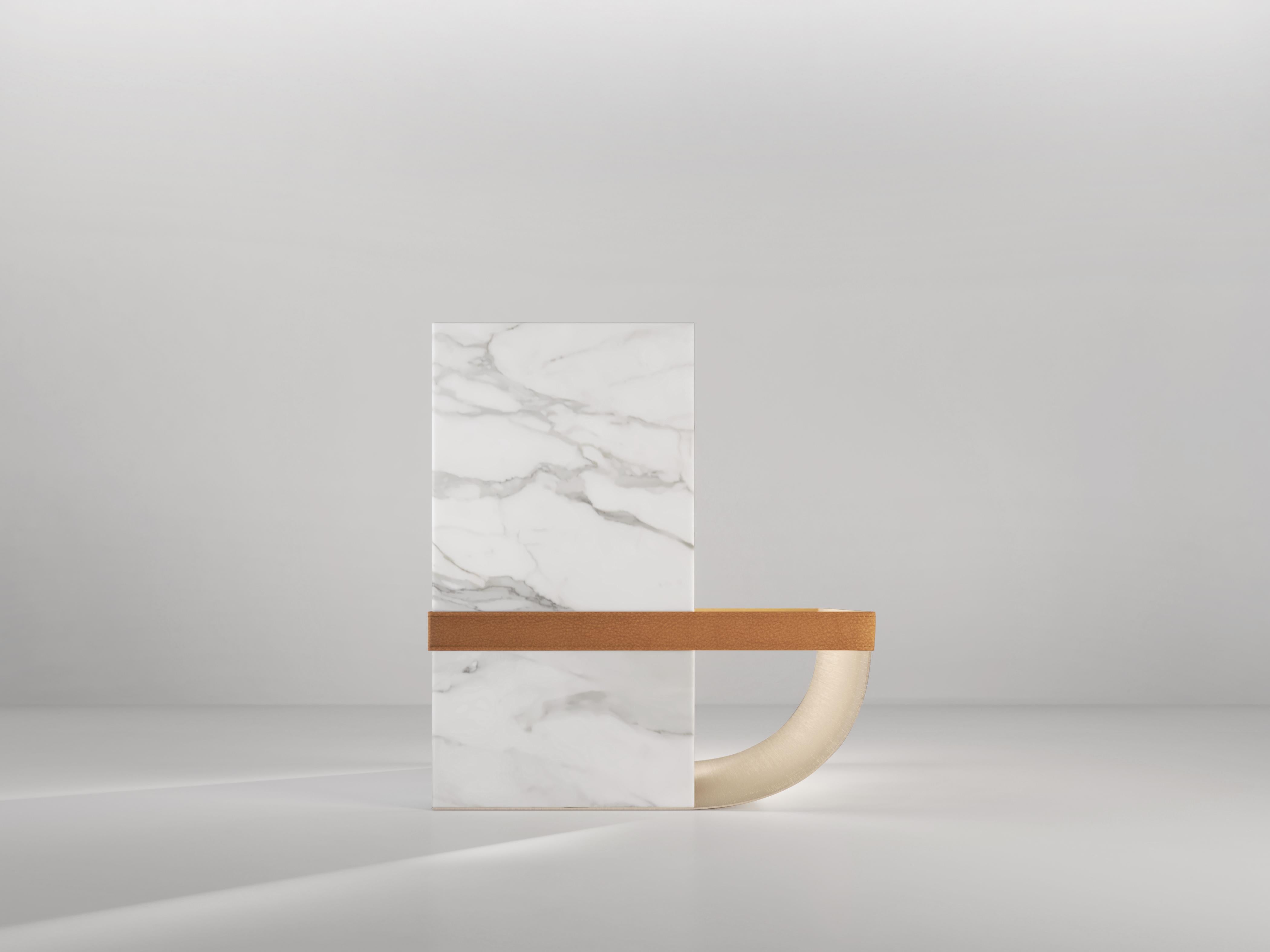 Italian Ambrogio Contemporary Side Table in Marble and Metal